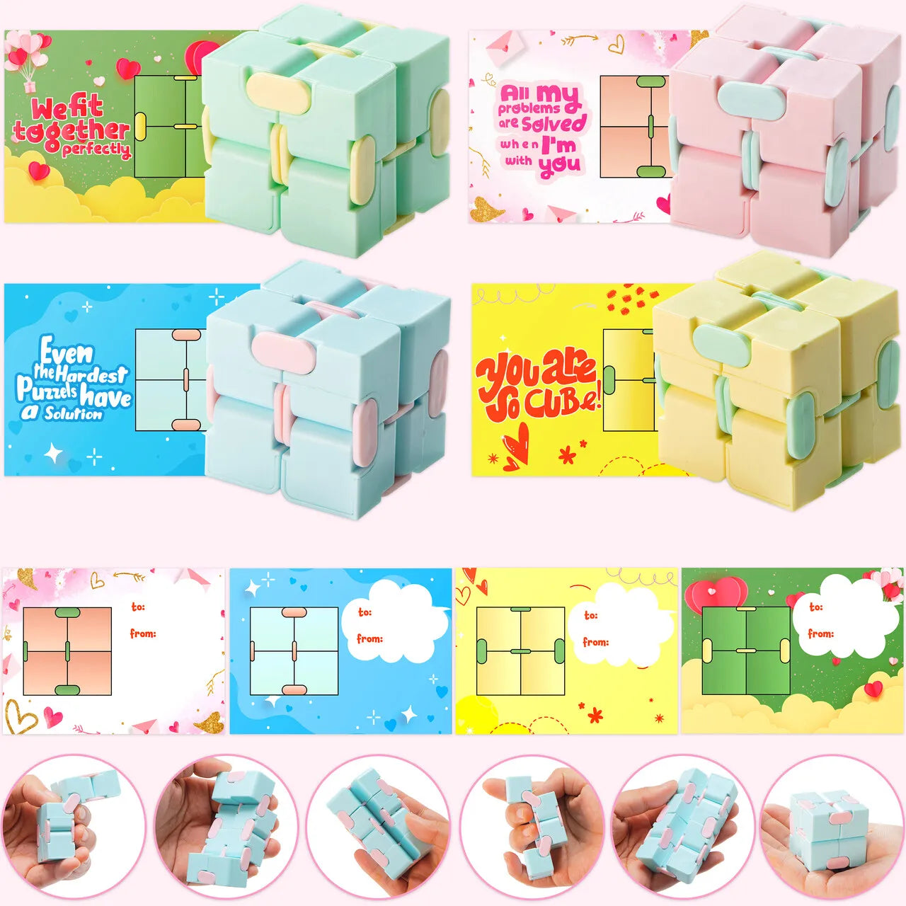 28Pcs Infinity Cube with Kids Valentines Cards for Classroom Exchange
