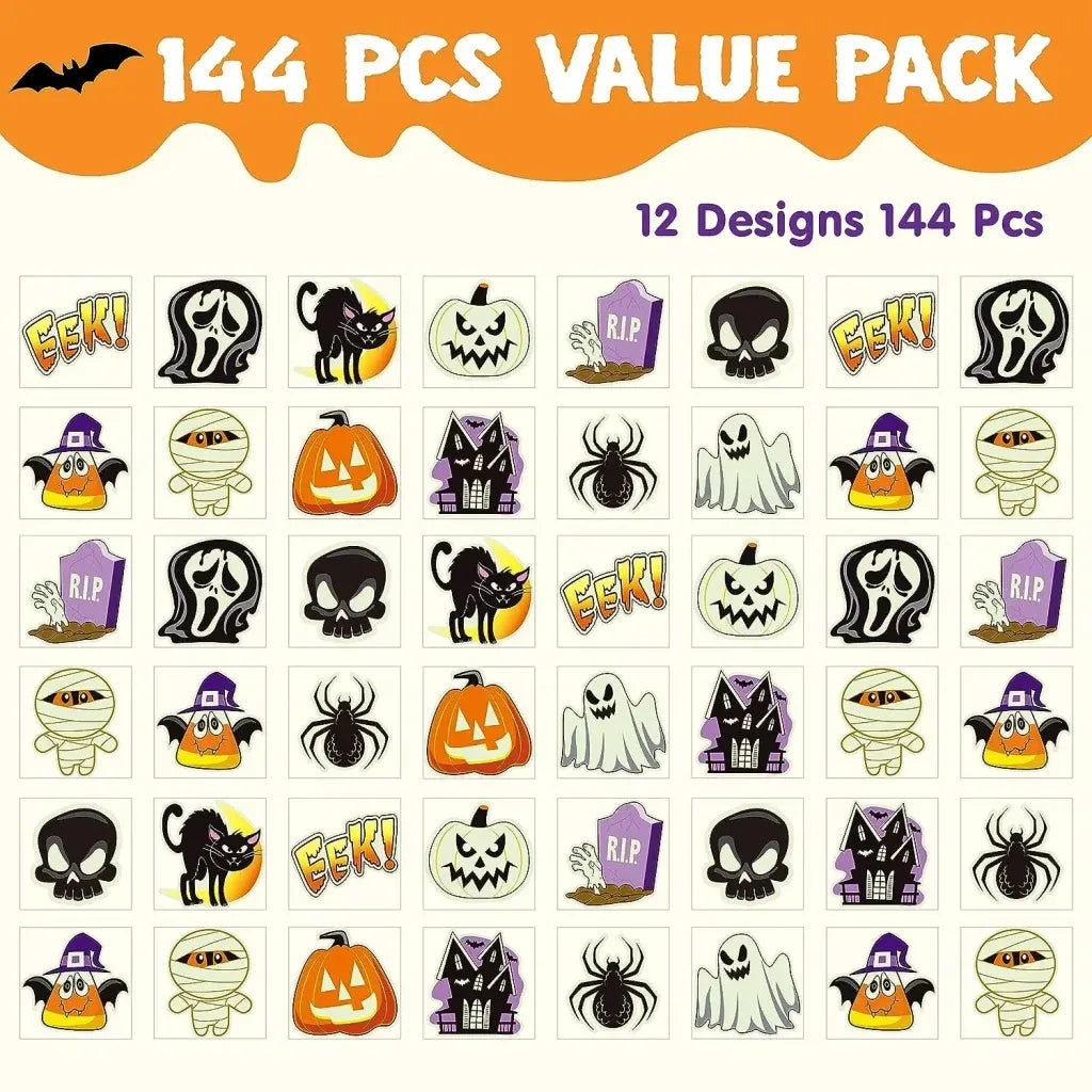 144 PCS Halloween Glowing Temporary Tattoos for Kids, 12 Designs Luminous Tattoo stickers - Image 2