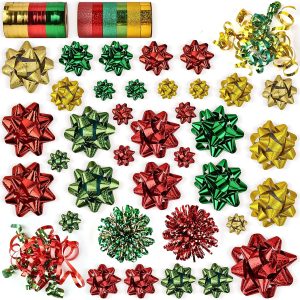 Gift Wrap String and Bows (Red, Gold, Green), 47 Pack