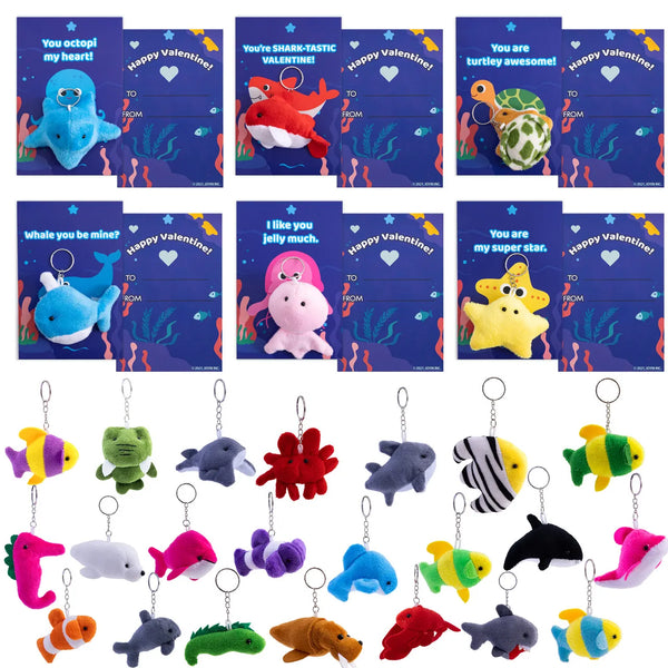 28Pcs Animal Keychains featuring Bulging Eyes with Kids Valentines Cards - Image 12