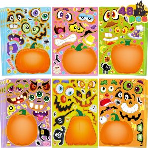 48PCS Halloween Pumpkin Make-a-face Sticker Sheets