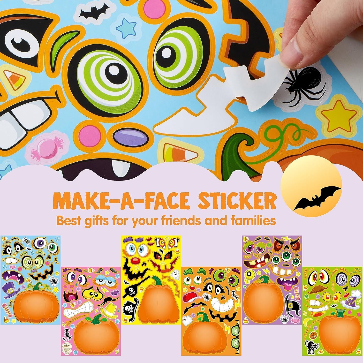 48PCS Halloween Pumpkin Make-a-face Sticker Sheets - Image 6
