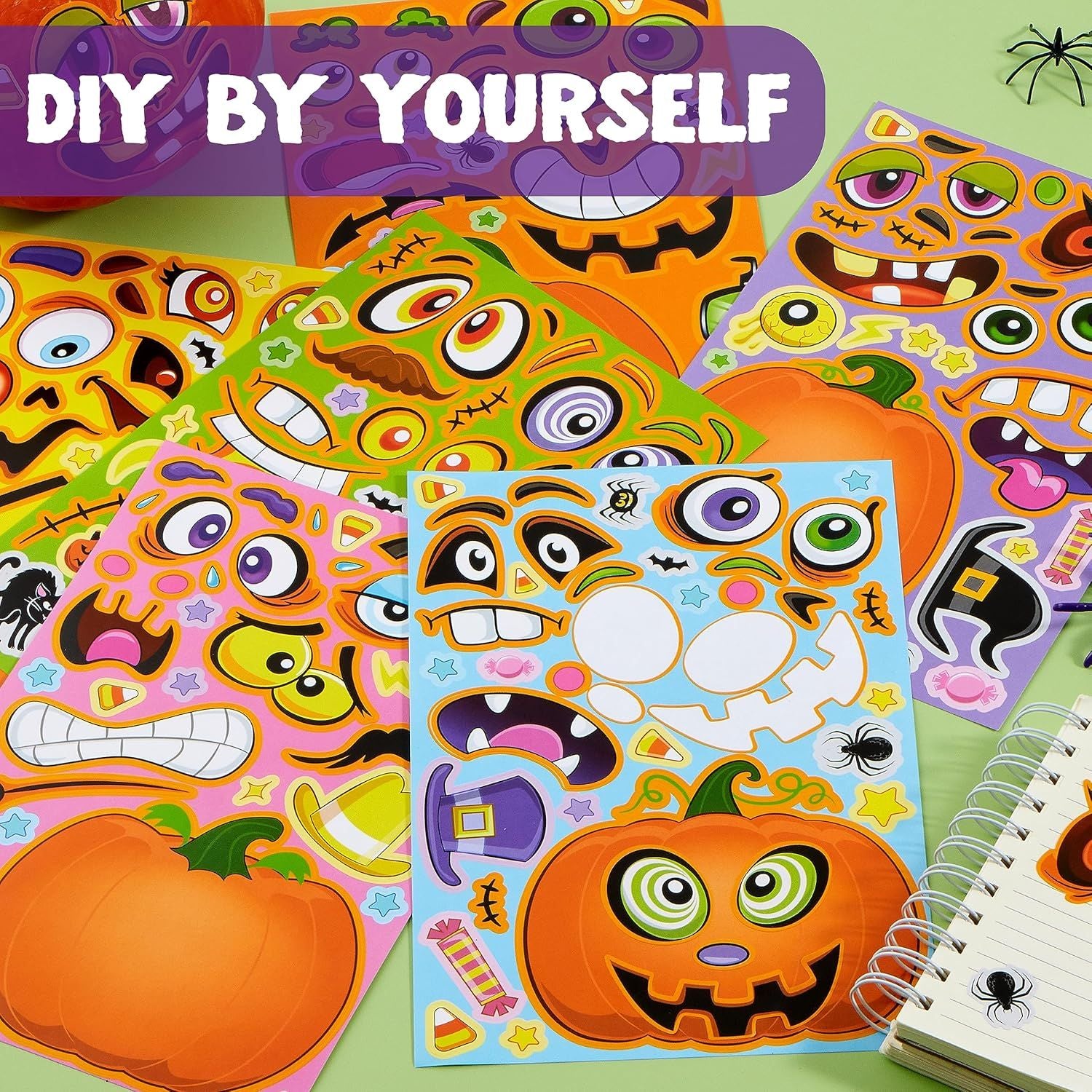 48PCS Halloween Pumpkin Make-a-face Sticker Sheets - Image 7