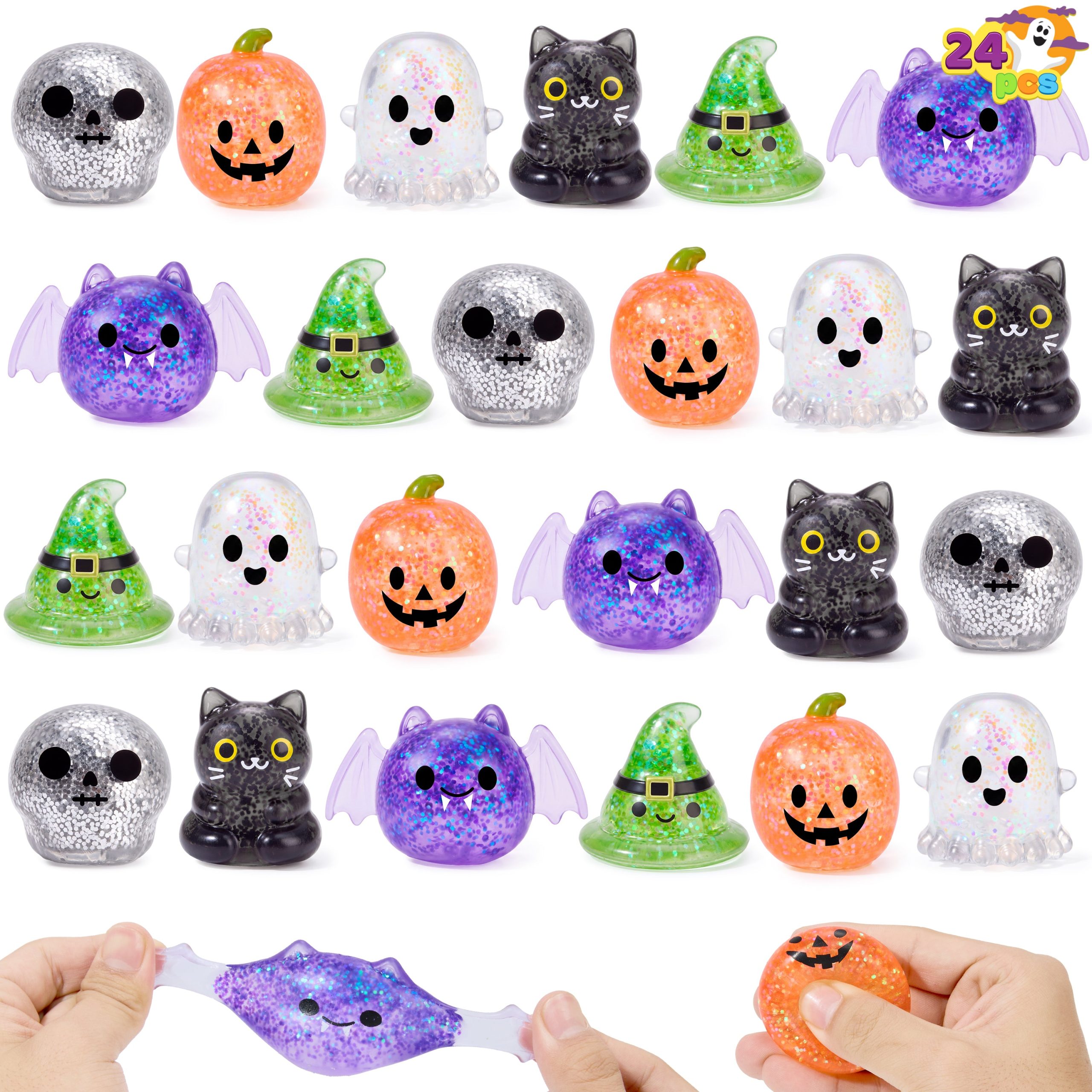 JOYIN 24PCS Halloween Mini Glitter Squishy Toys | Non-Candy Goodie Bag Favors