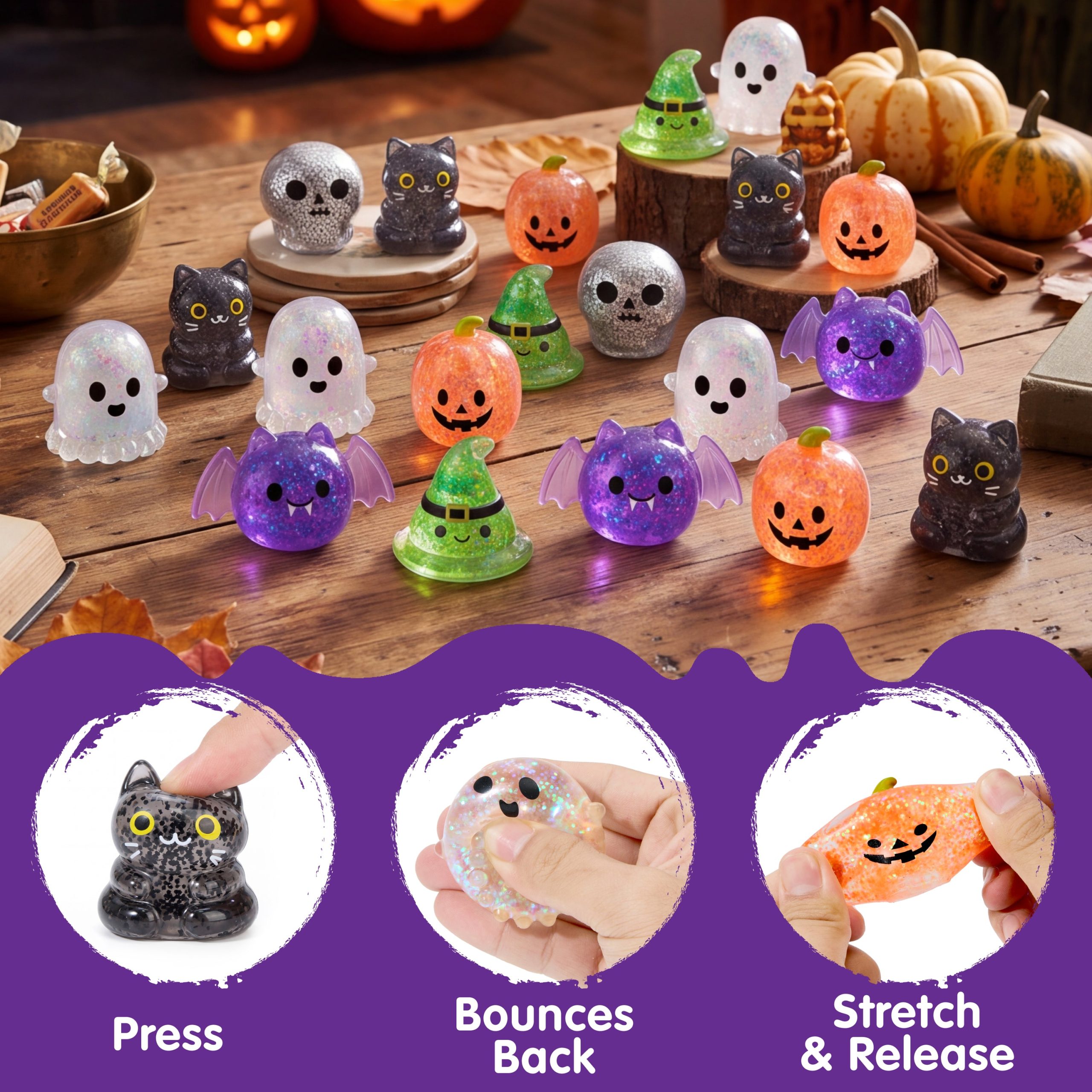 JOYIN 24PCS Halloween Mini Glitter Squishy Toys | Non-Candy Goodie Bag Favors - Image 2