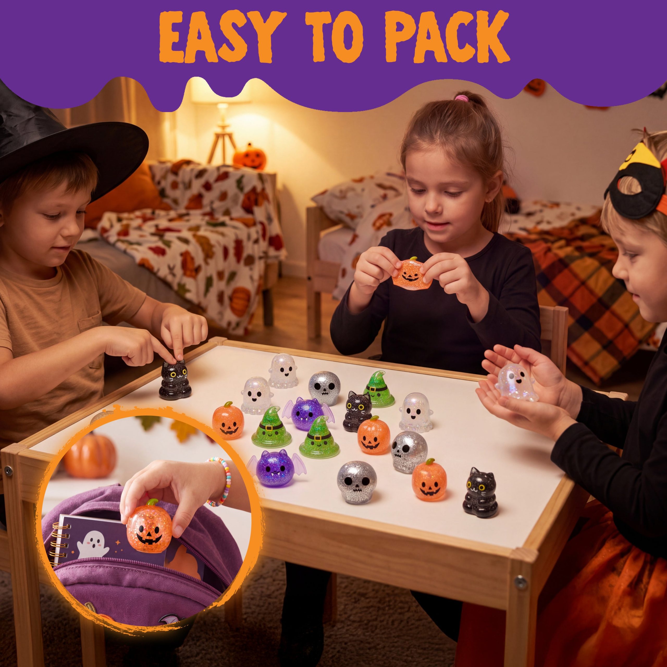 JOYIN 24PCS Halloween Mini Glitter Squishy Toys | Non-Candy Goodie Bag Favors - Image 3