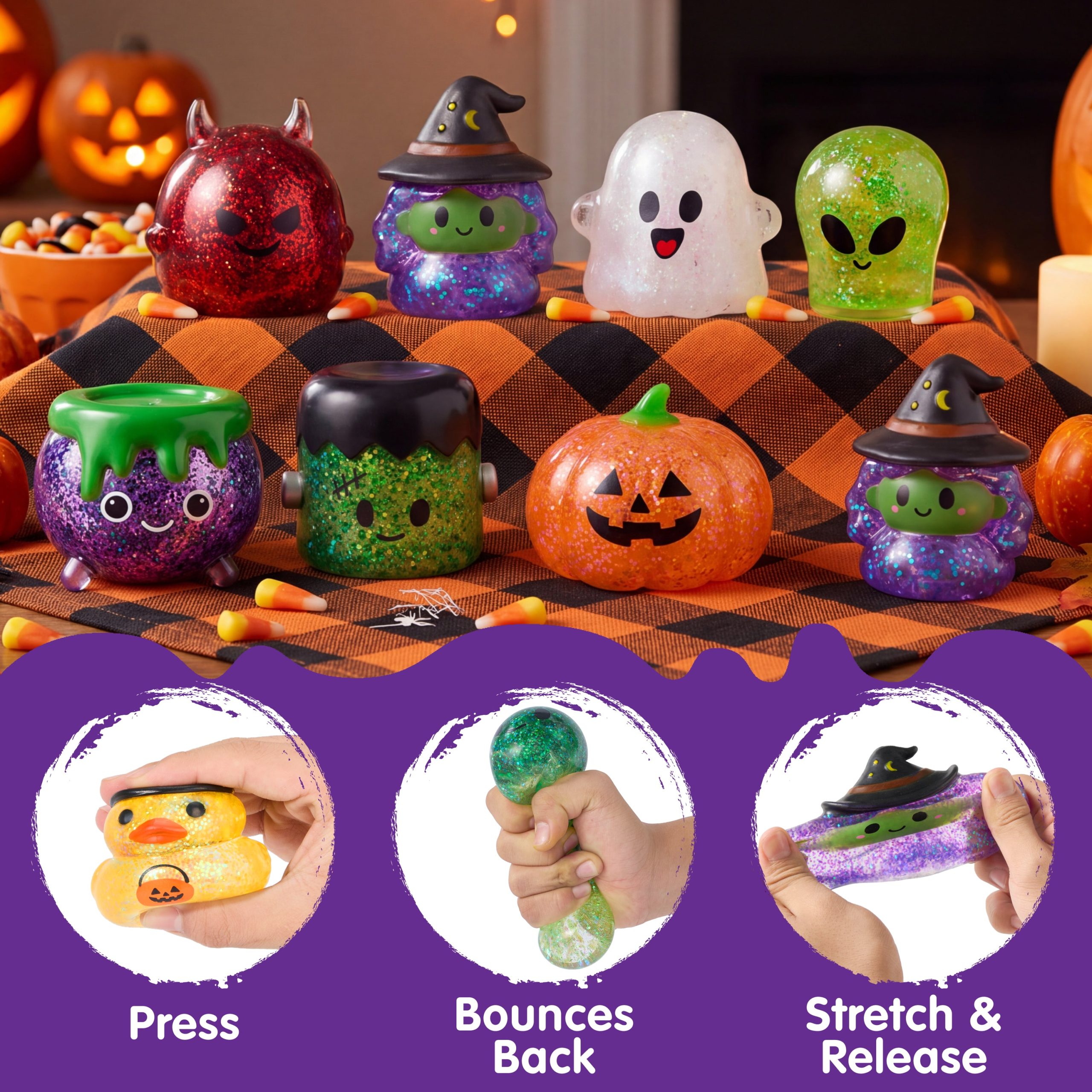 JOYIN 8 Pcs Halloween Glitter Squishy Toys - Image 3