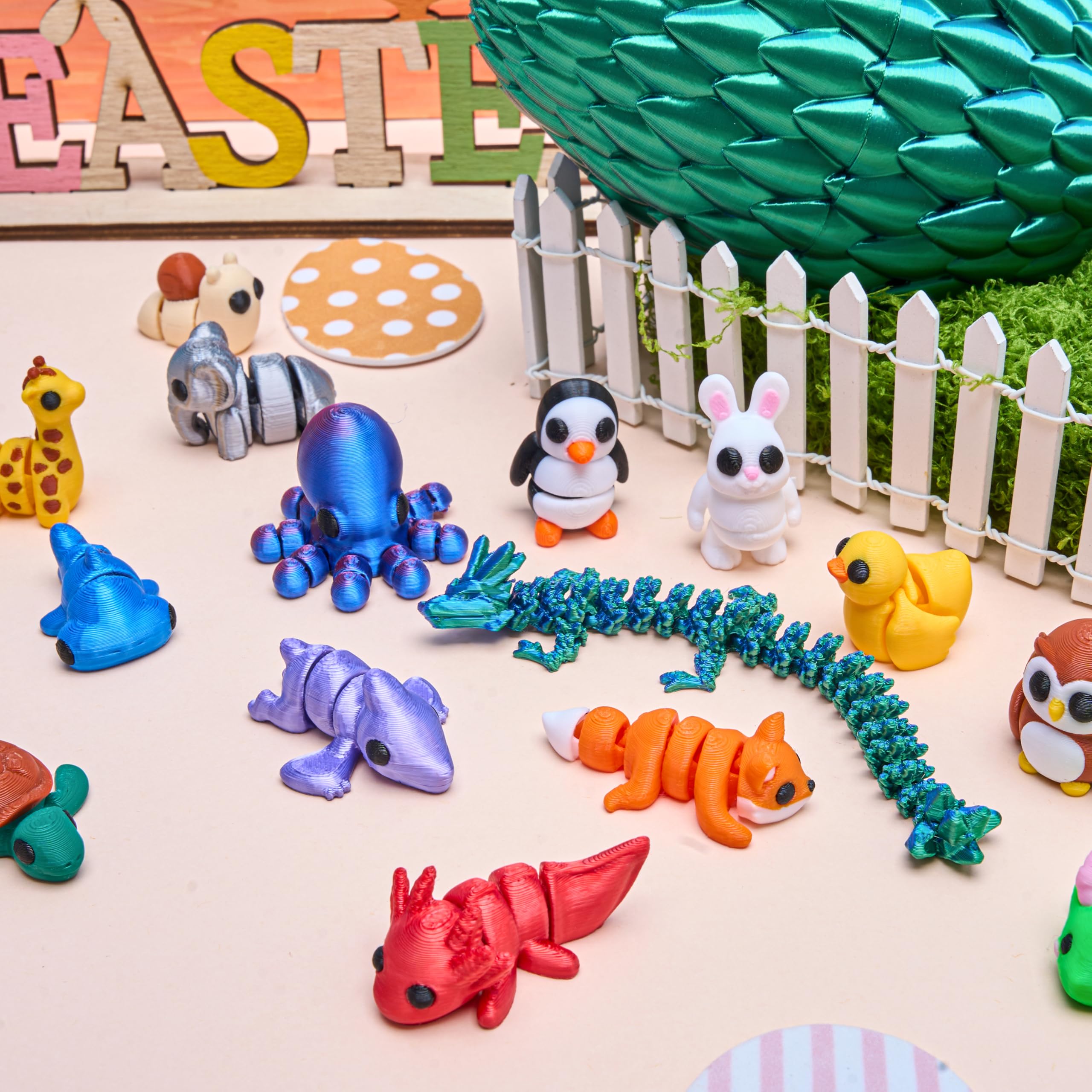 15 Pcs 3D Printed Articulated Fidget Toys, Mini Animals & Dragon Egg, Easter Party Favors for Kids - Image 4