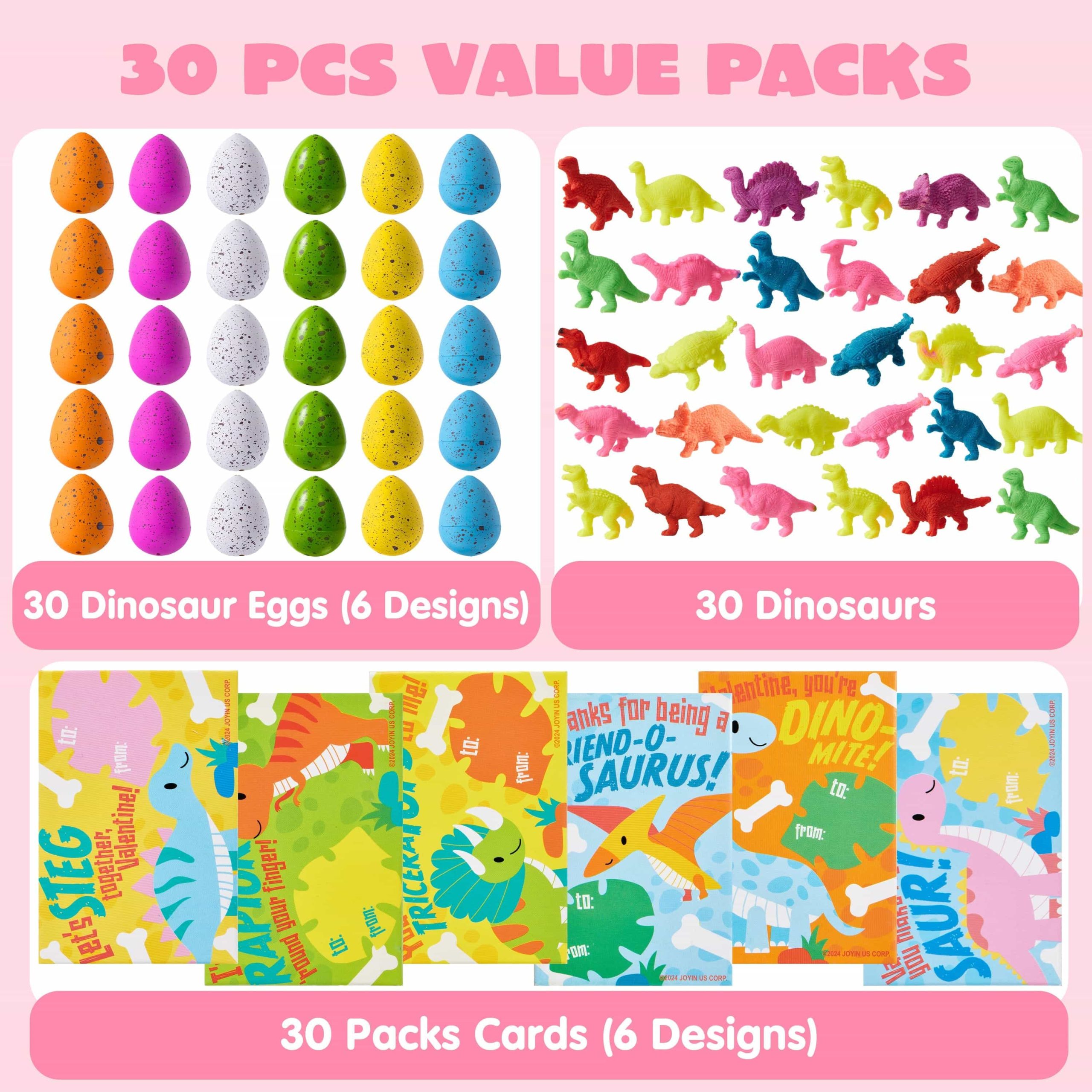 30 Packs Valentines Day Cards with Hatch Growing Dinosaur Eggs Toys with Hangers - Image 2