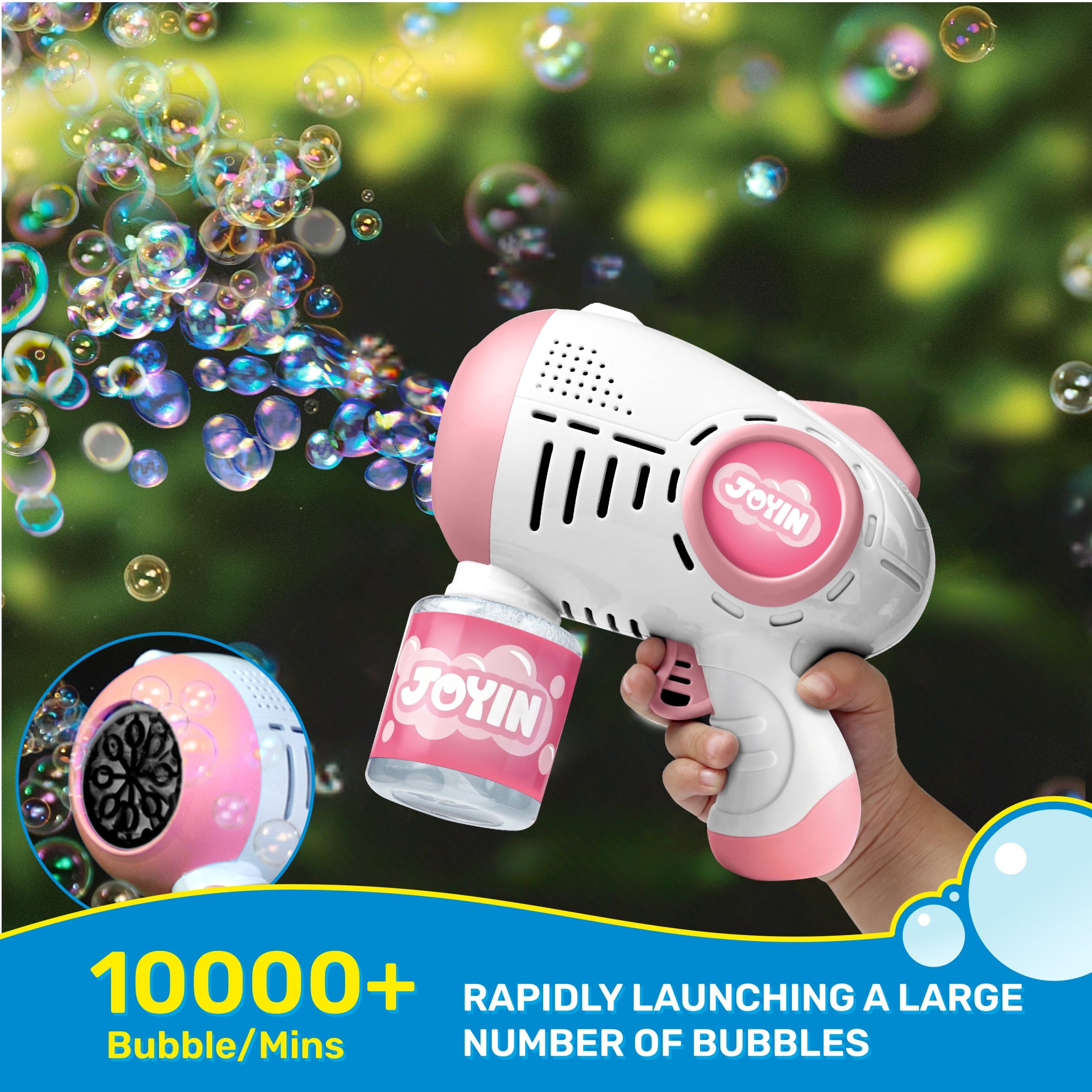 JOYIN 2 Kids Bubble Guns with 4 Bottles Solution, Automatic Bubble Machine Gun with 8 Holes for Kids, Adults, Summer Toys, Easter Basket Stuffers - Image 9