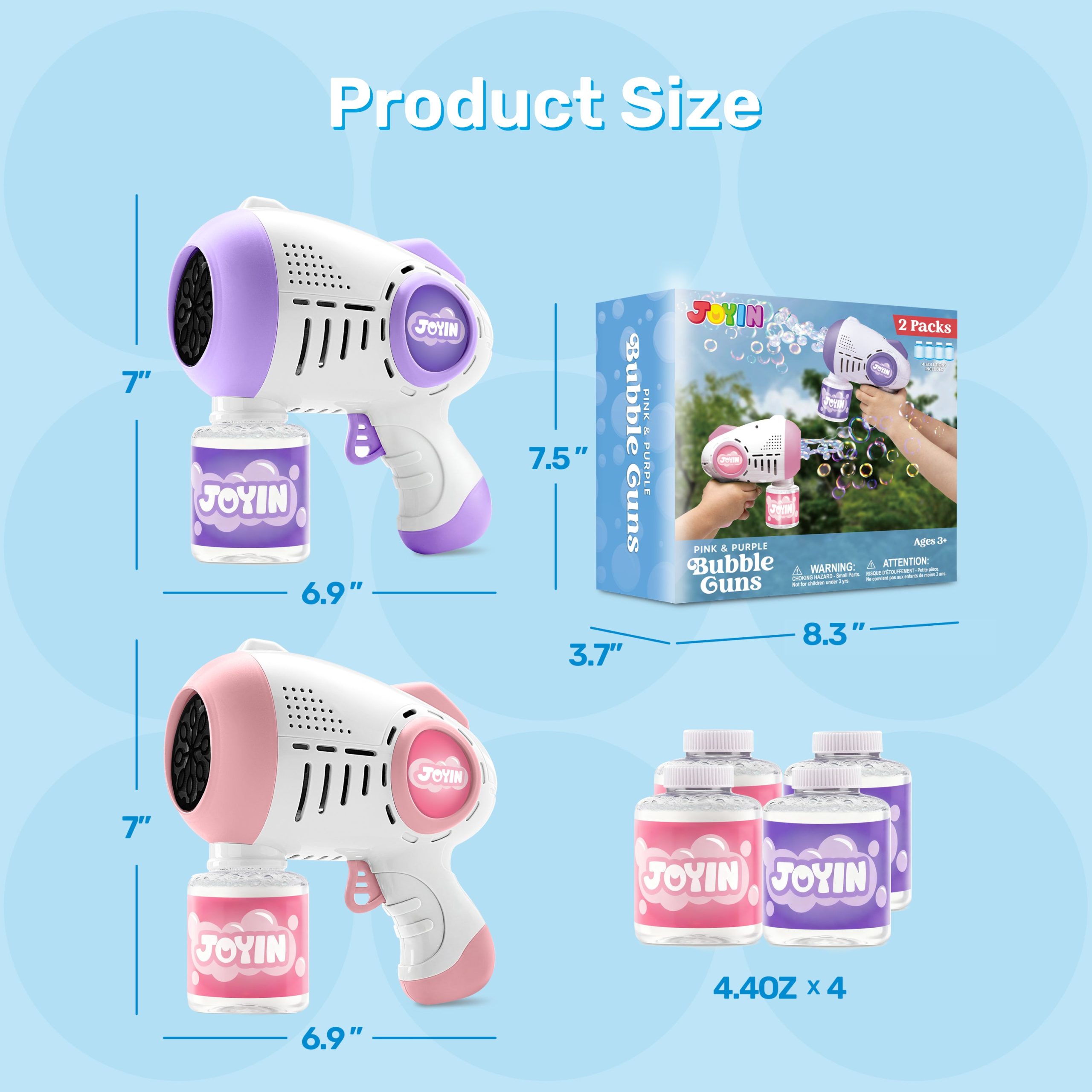 JOYIN 2 Kids Bubble Guns with 4 Bottles Solution, Automatic Bubble Machine Gun with 8 Holes for Kids, Adults, Summer Toys, Easter Basket Stuffers - Image 8