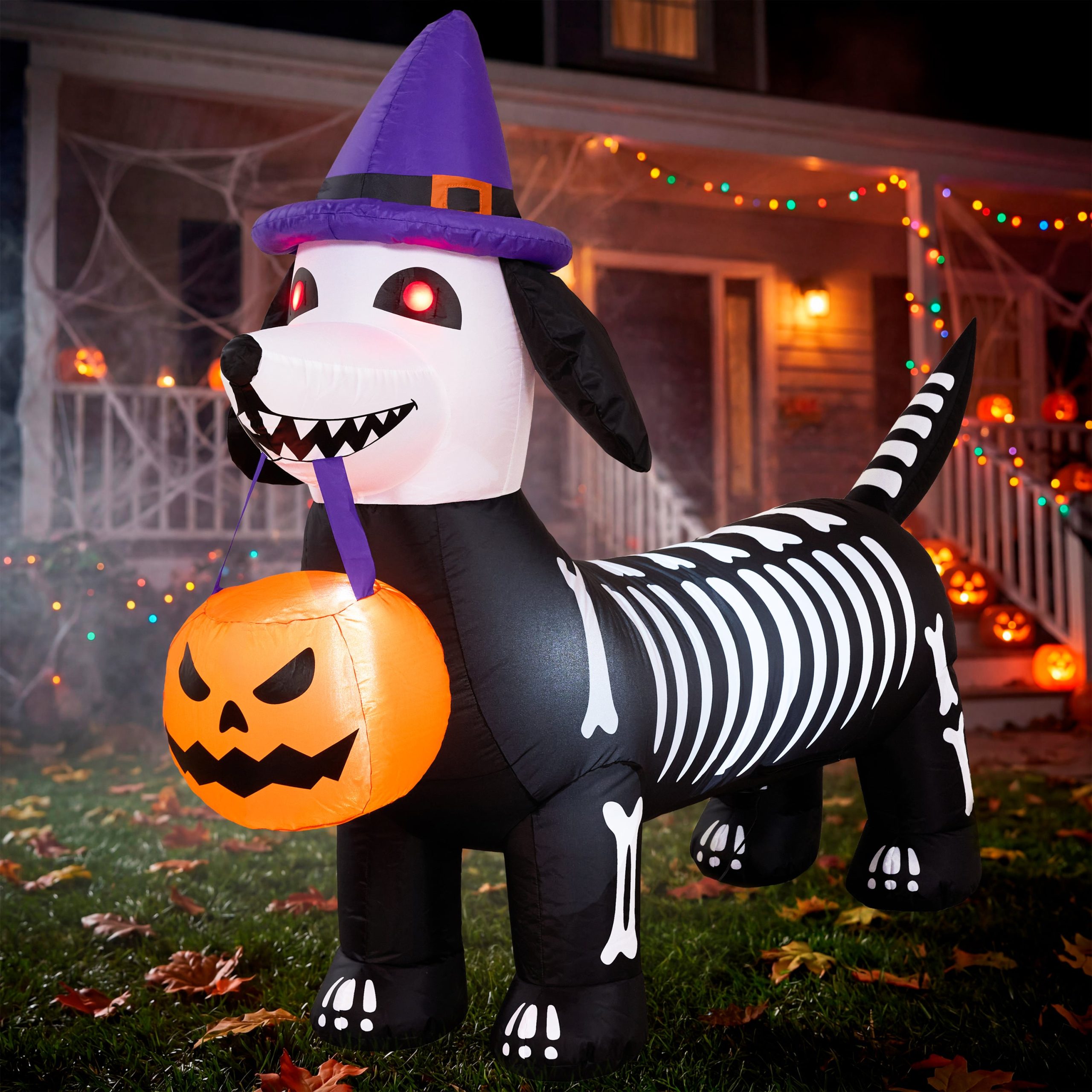 Glowing Skeleton Dog 5.7ft – Blow-Up Pumpkin Yard Decor