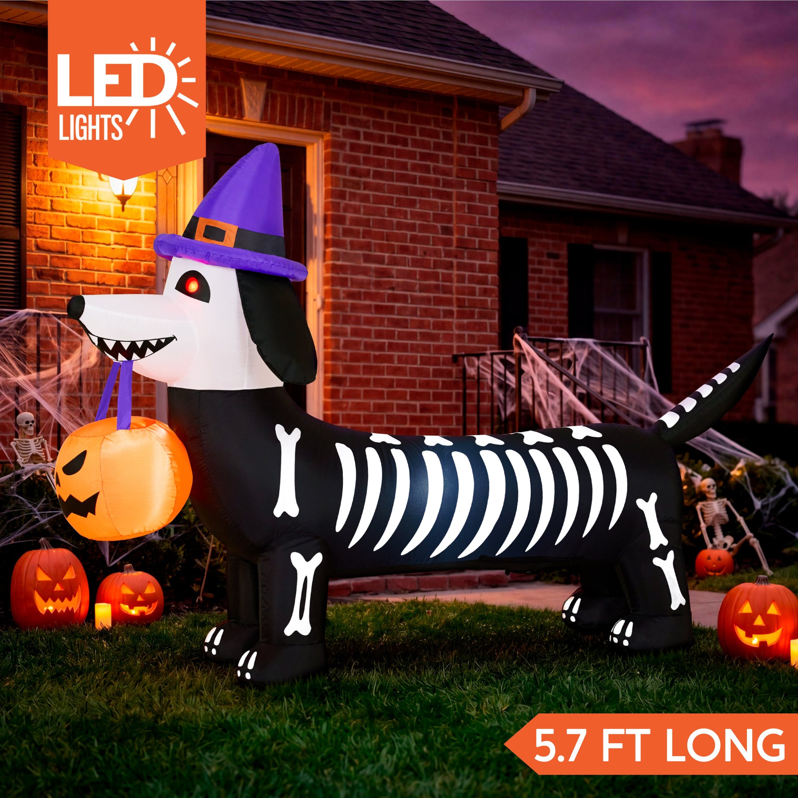 Glowing Skeleton Dog 5.7ft – Blow-Up Pumpkin Yard Decor - Image 2