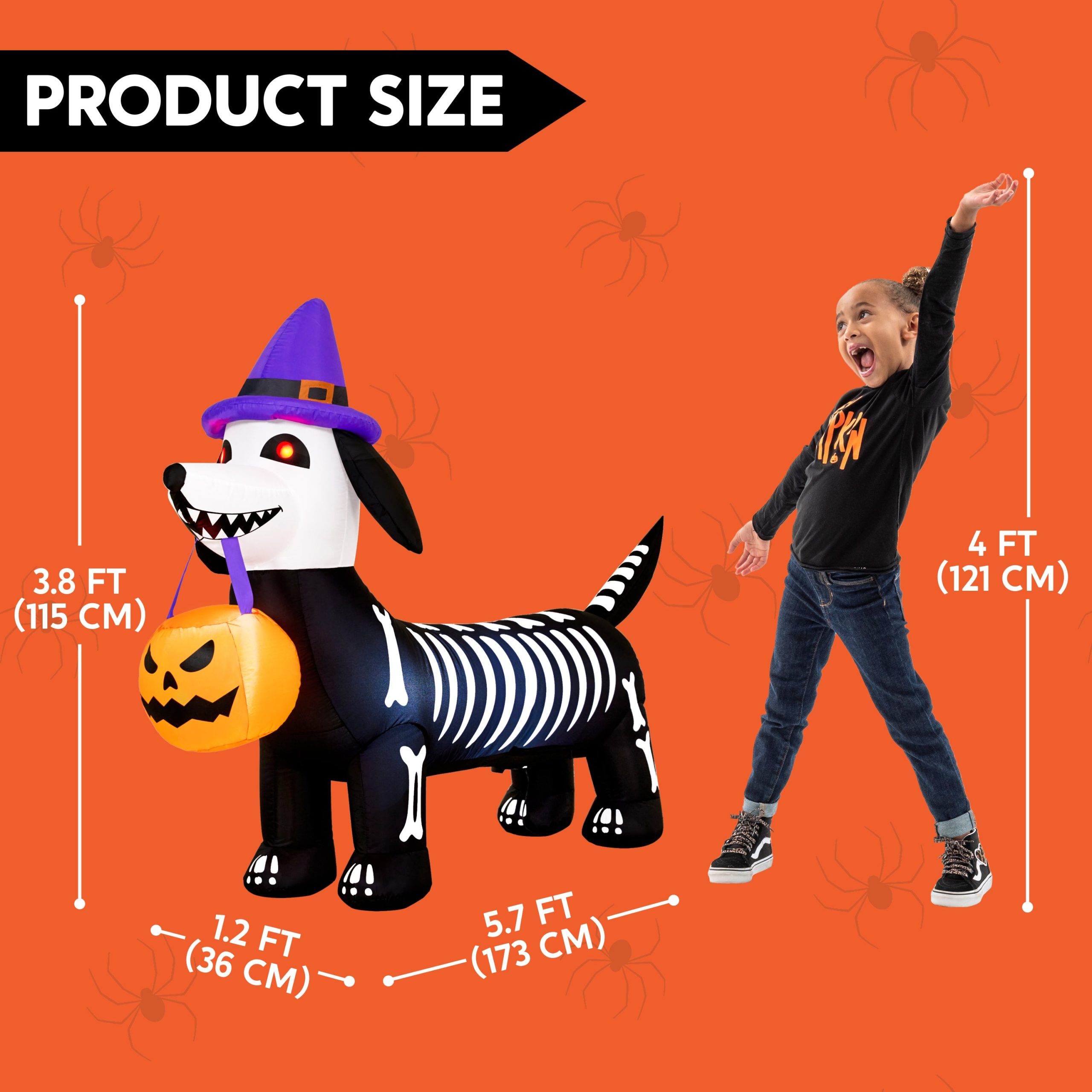Glowing Skeleton Dog 5.7ft – Blow-Up Pumpkin Yard Decor - Image 4