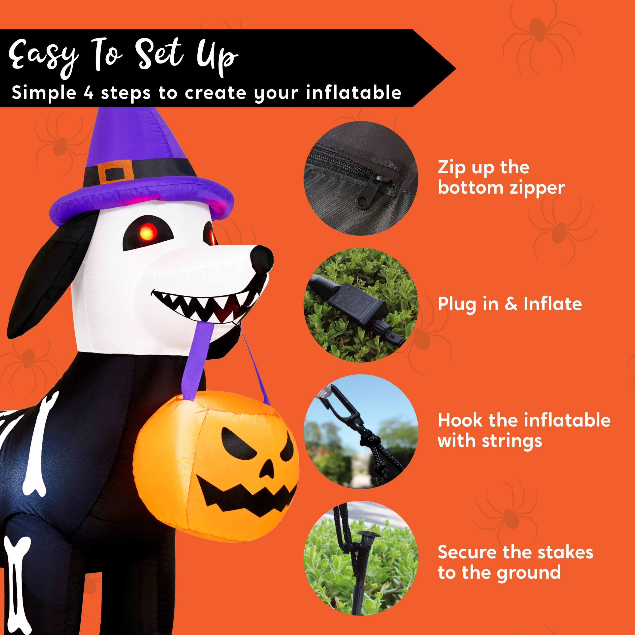 Glowing Skeleton Dog 5.7ft – Blow-Up Pumpkin Yard Decor - Image 6