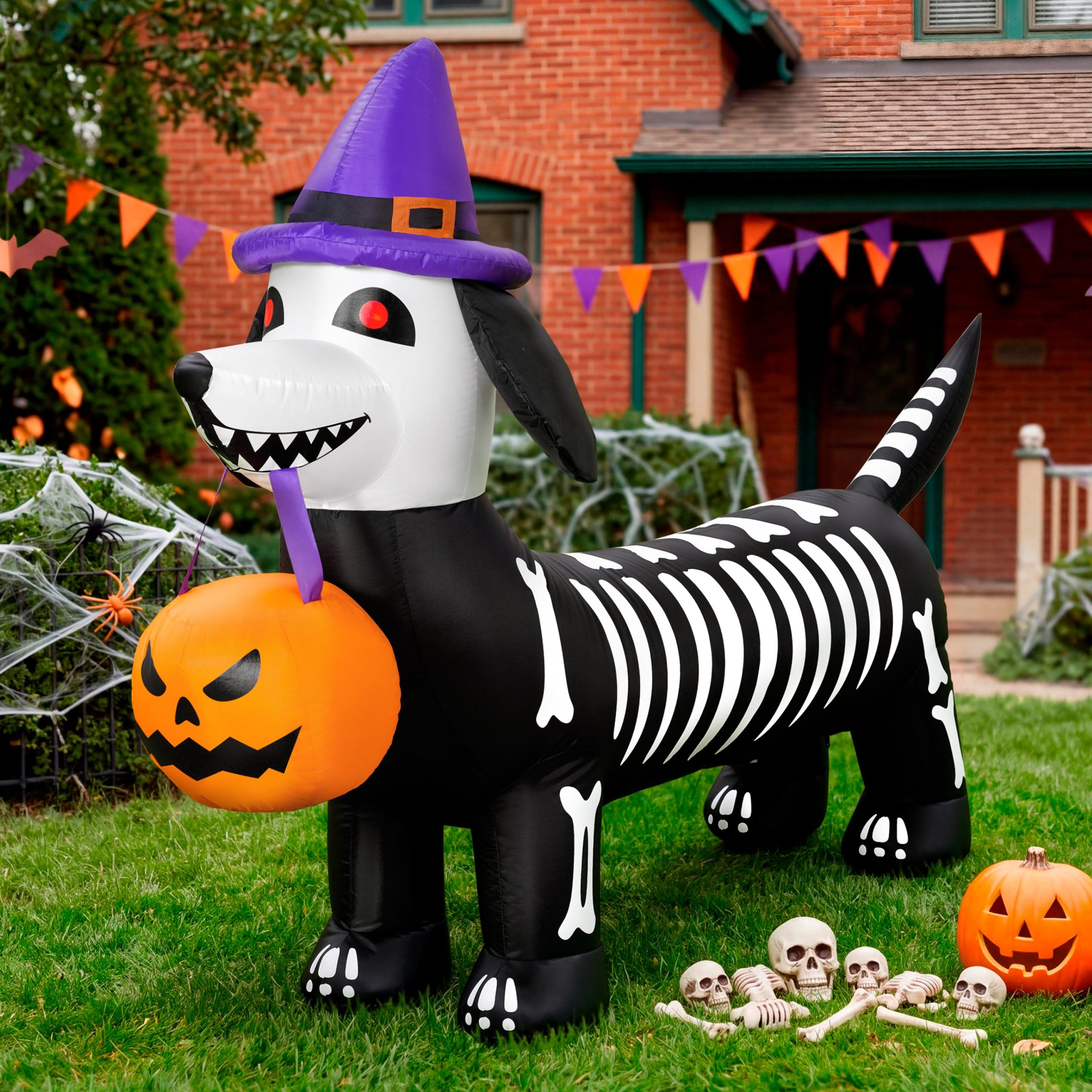 Glowing Skeleton Dog 5.7ft – Blow-Up Pumpkin Yard Decor - Image 7