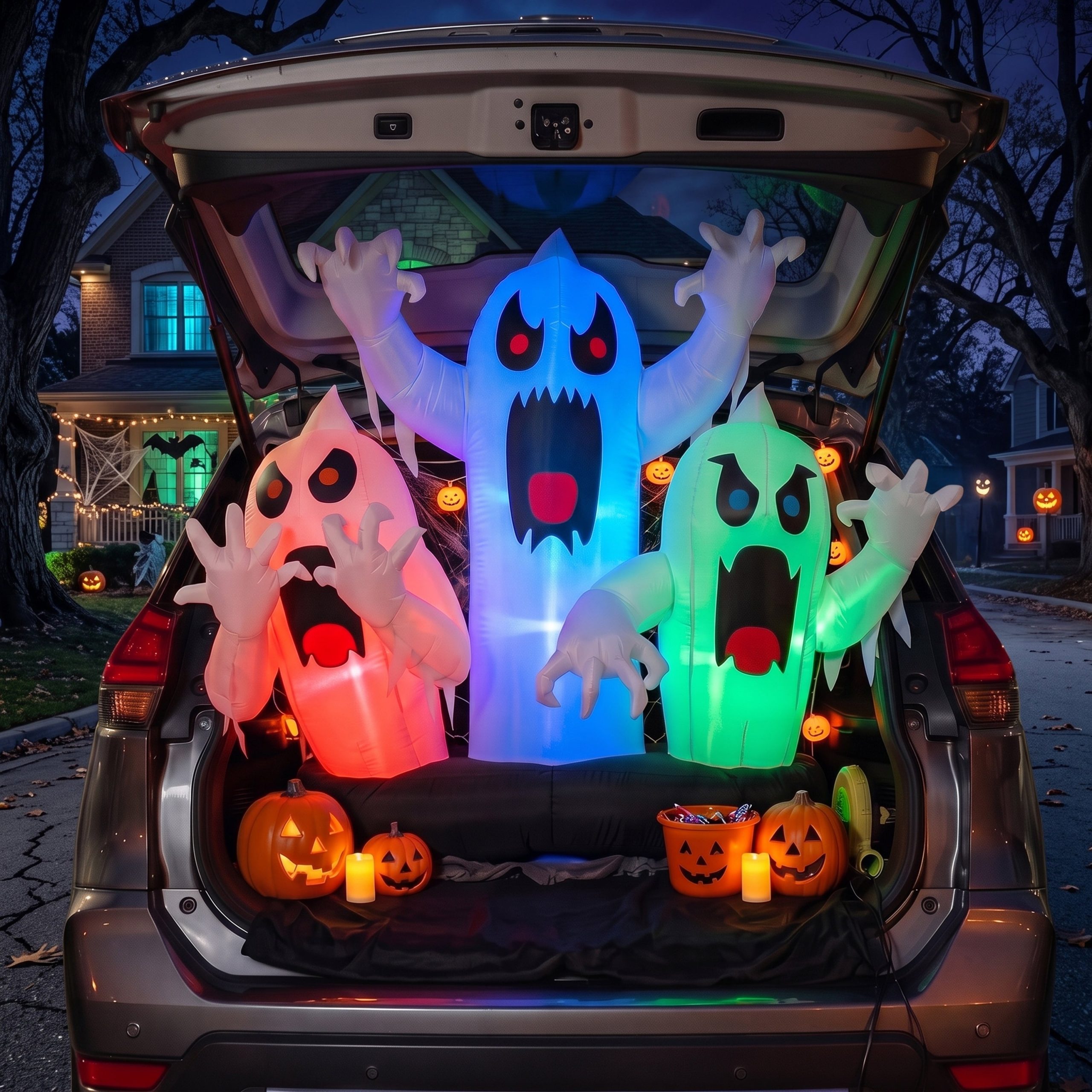 JOYIN 5FT Halloween Inflatable Trunk or Treat Kit - Triple Ghost LED