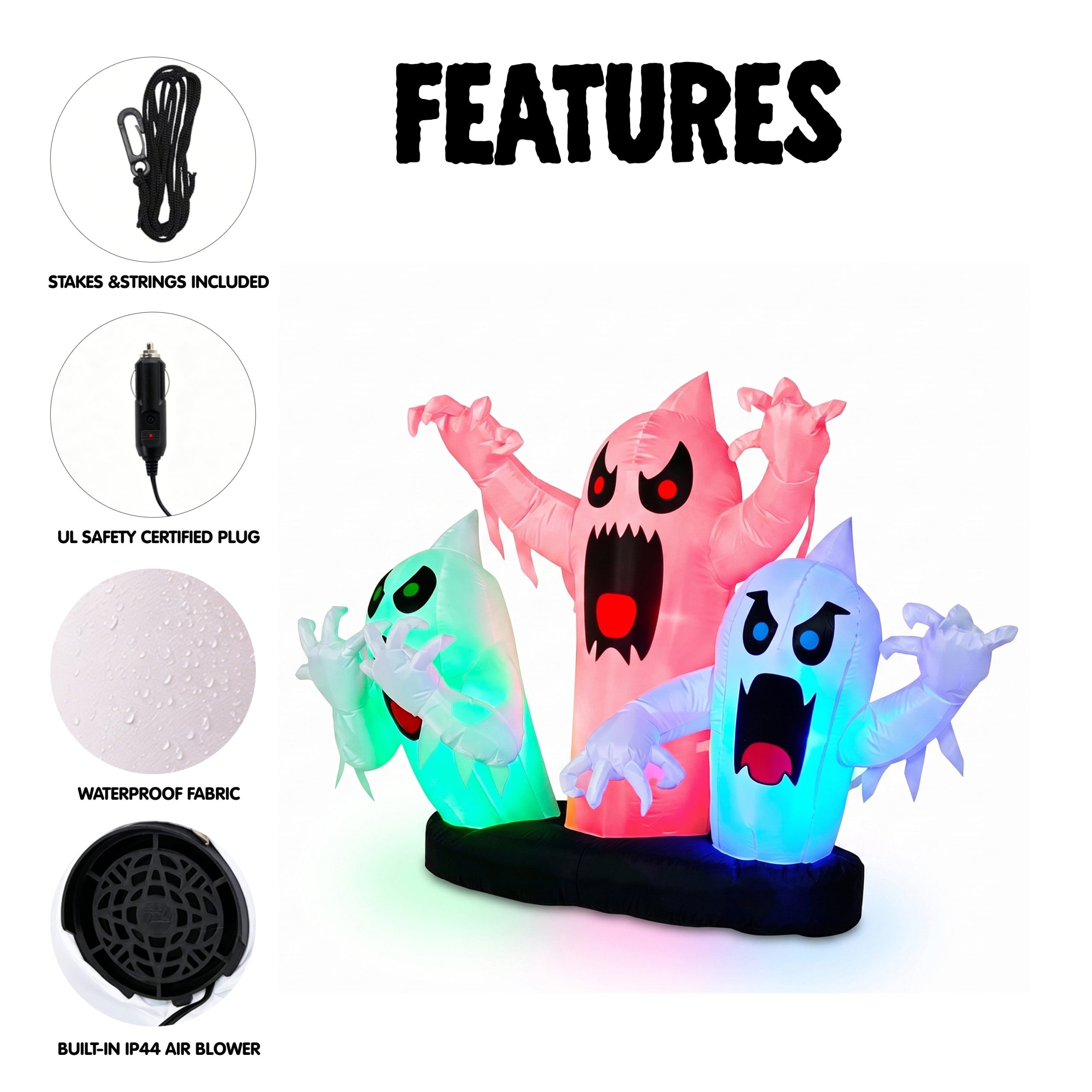 JOYIN 5FT Halloween Inflatable Trunk or Treat Kit - Triple Ghost LED - Image 3
