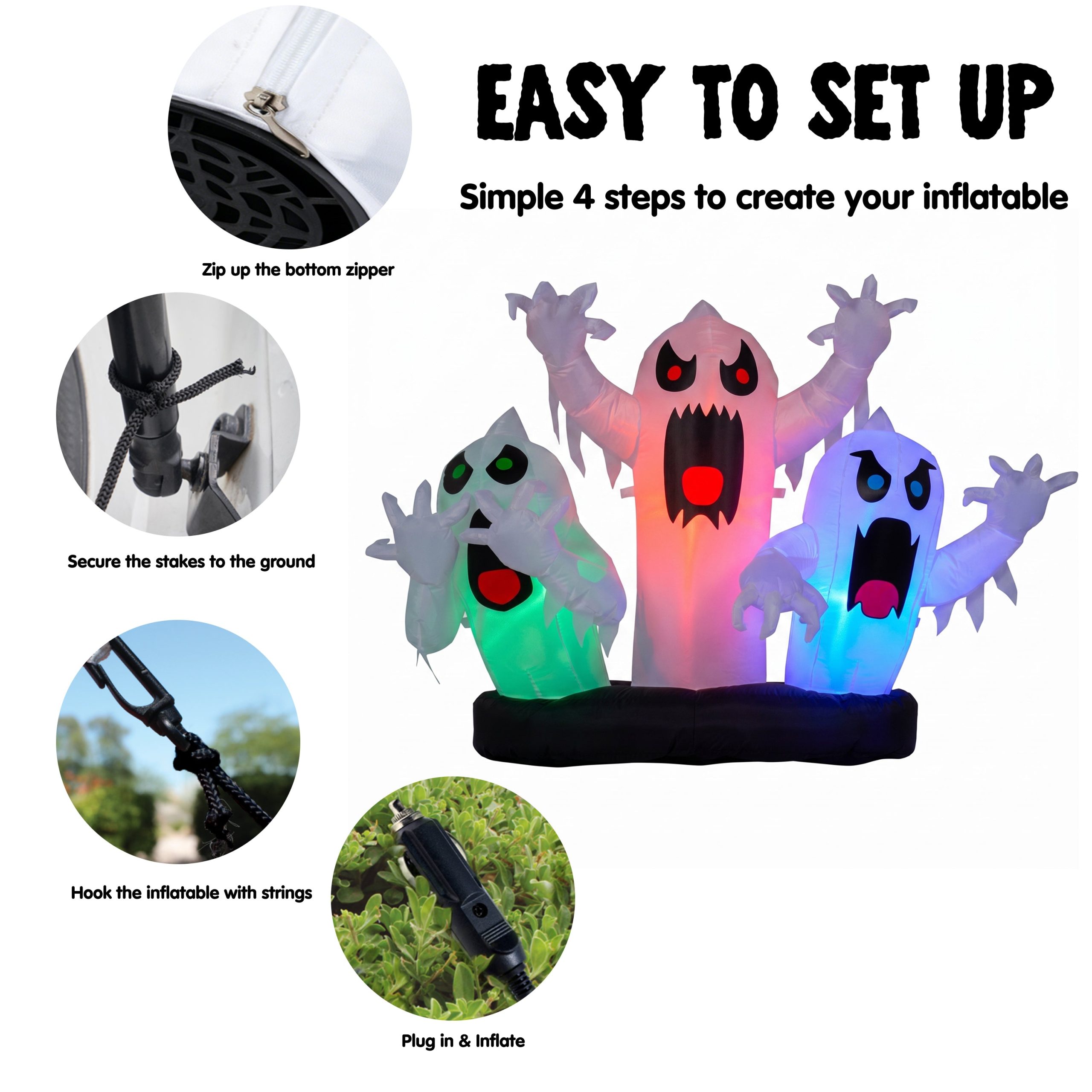 JOYIN 5FT Halloween Inflatable Trunk or Treat Kit - Triple Ghost LED - Image 2