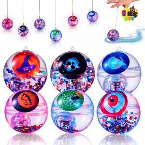 JOYIN 6 Pcs Halloween LED Light Up Bouncy Balls with Wrist Strap
