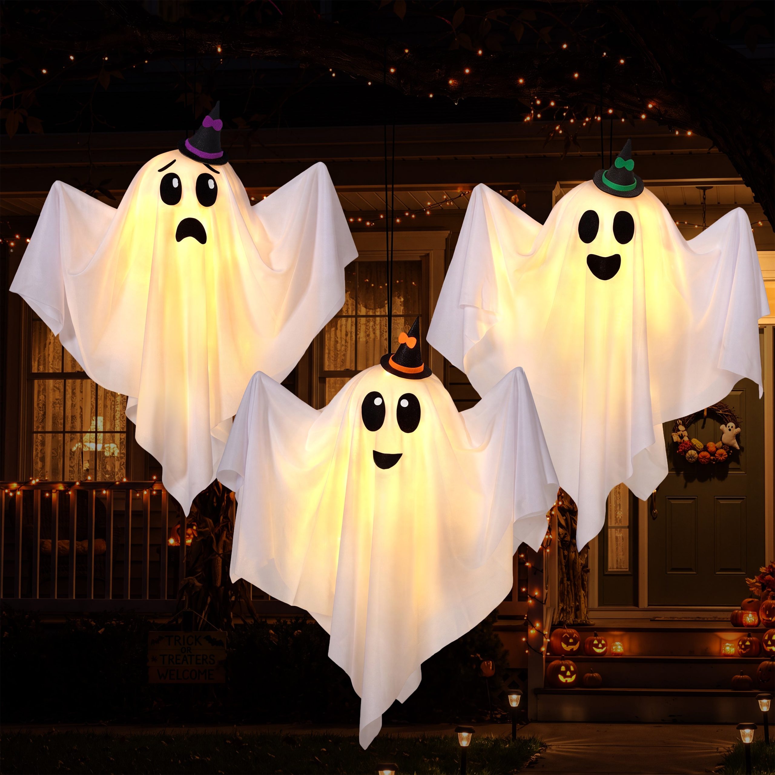 JOYIN 3 Pack 19 Inch Cute Halloween Hanging Ghost with Witch Hat