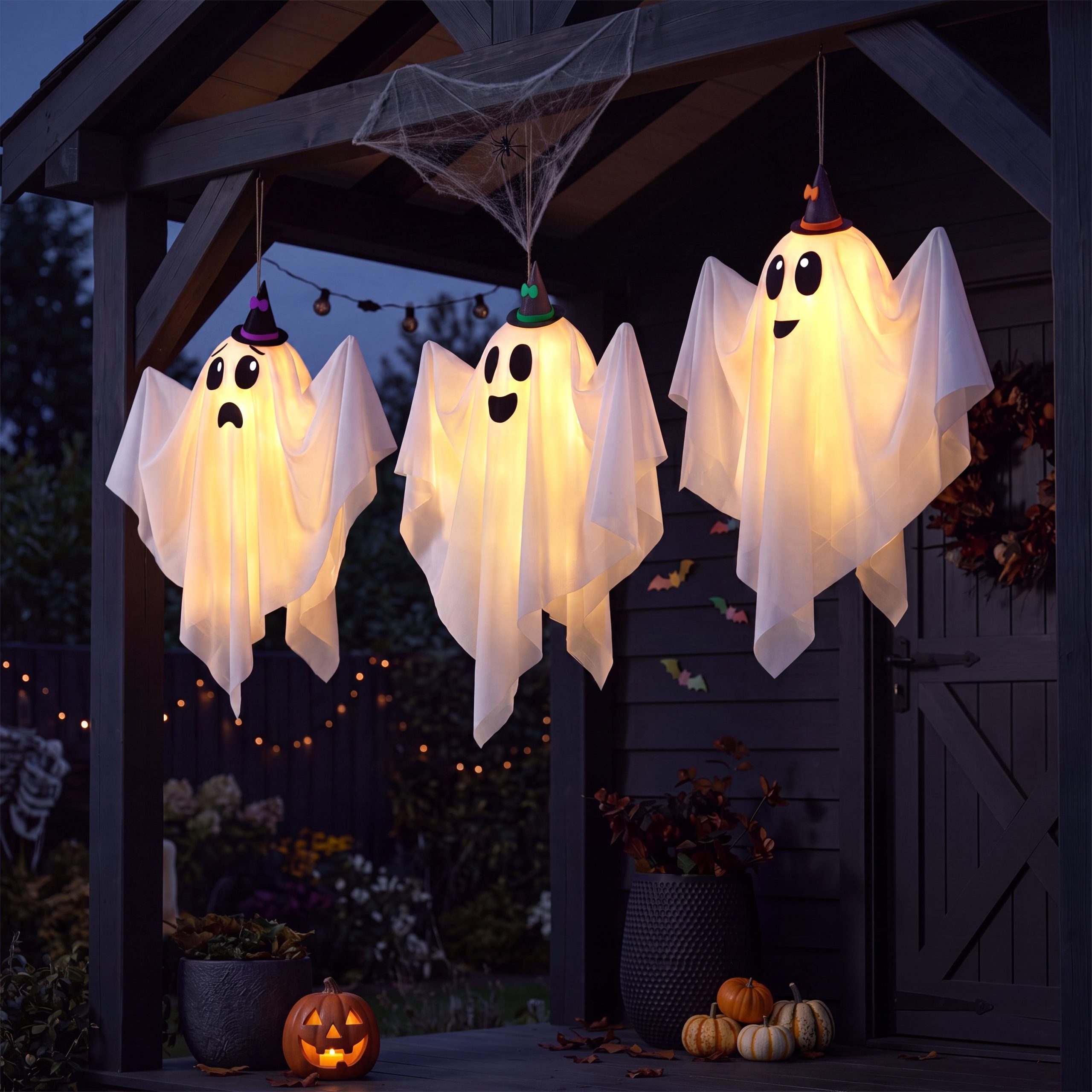 JOYIN 3 Pack 19 Inch Cute Halloween Hanging Ghost with Witch Hat - Image 6