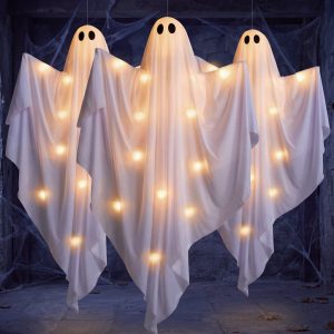 JOYIN 3 Pack 35 LED Glowing Hanging Ghosts for Halloween Yard Decor