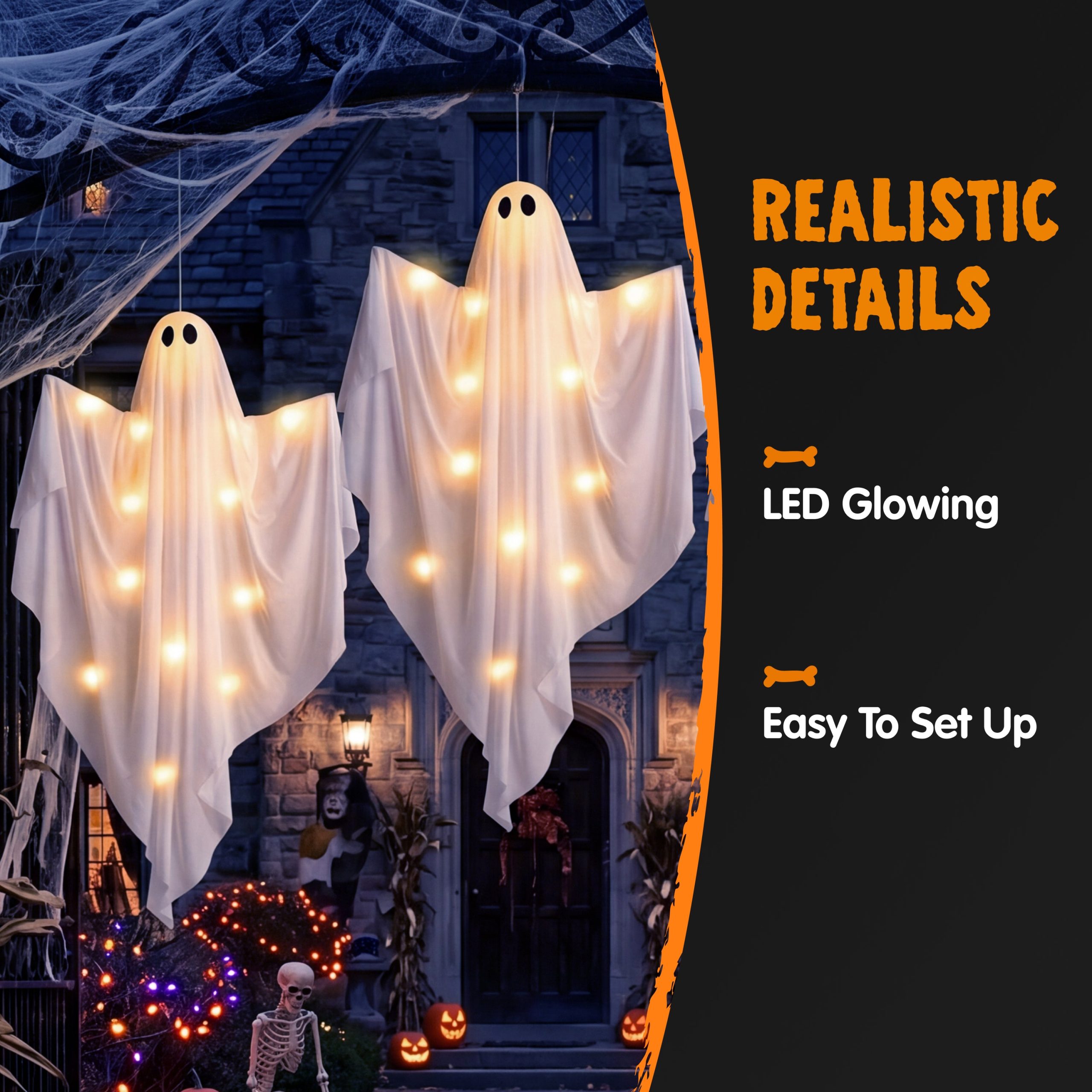 JOYIN 3 Pack 35 LED Glowing Hanging Ghosts for Halloween Yard Decor - Image 4