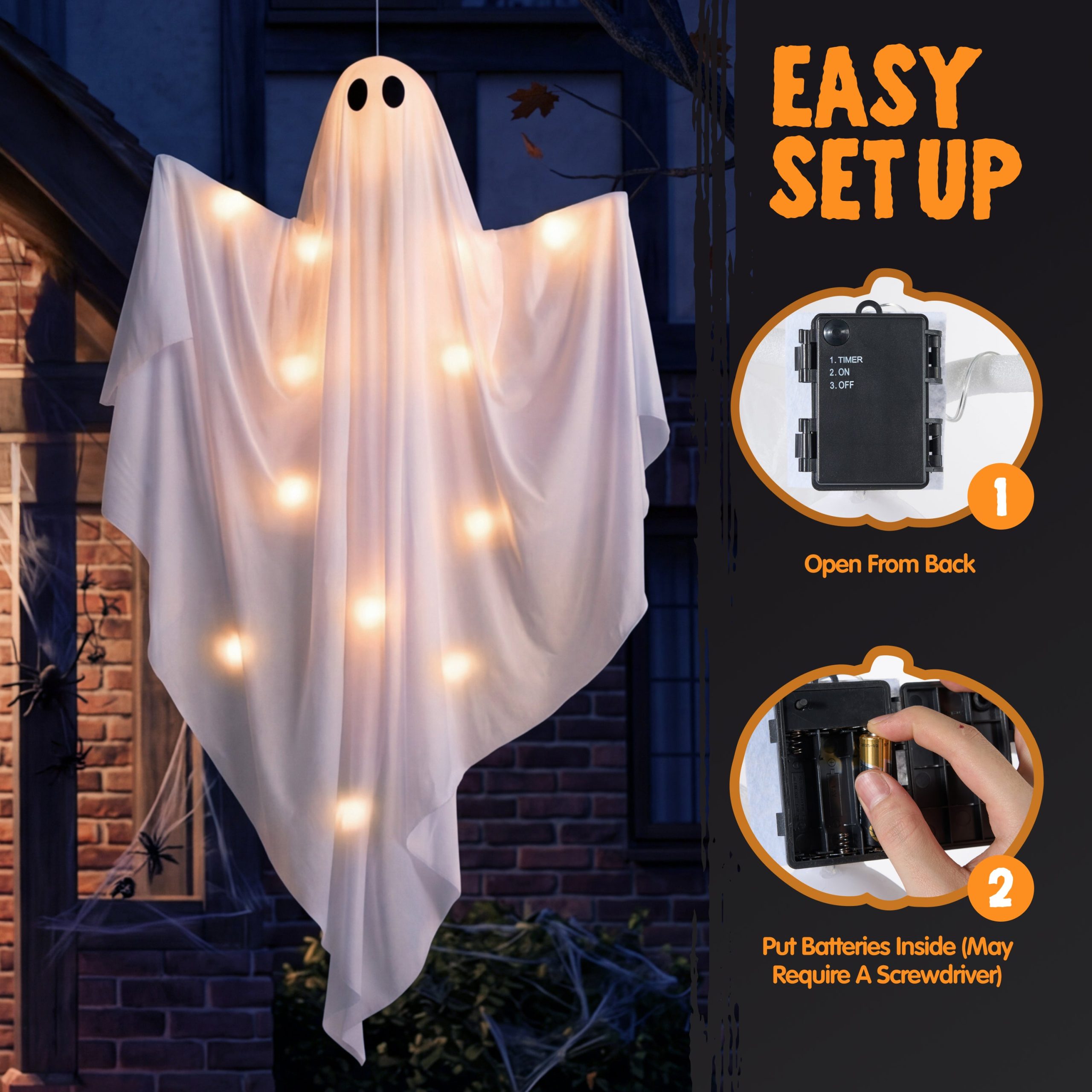 JOYIN 3 Pack 35 LED Glowing Hanging Ghosts for Halloween Yard Decor - Image 5