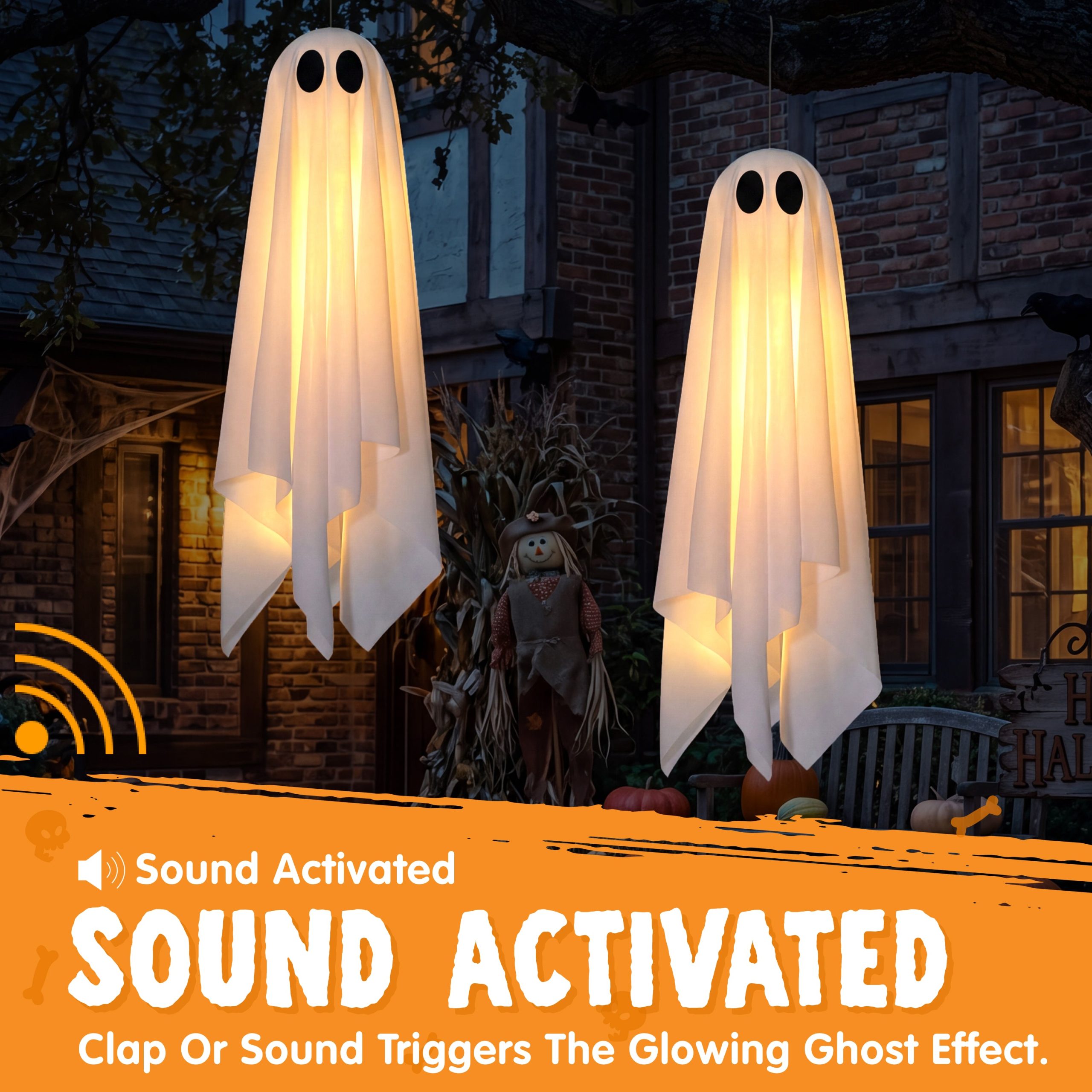 JOYIN 2 Pack 20 Inch Animated Halloween Hanging Ghost with LED Lights - Image 4