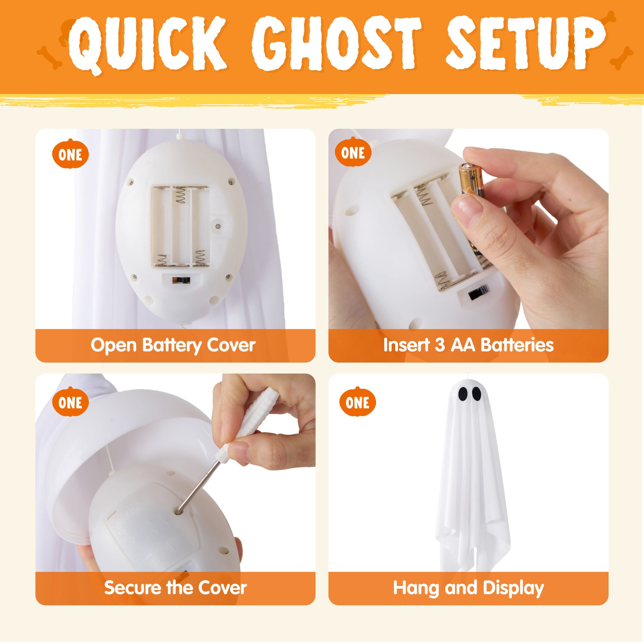 JOYIN 2 Pack 20 Inch Animated Halloween Hanging Ghost with LED Lights - Image 5