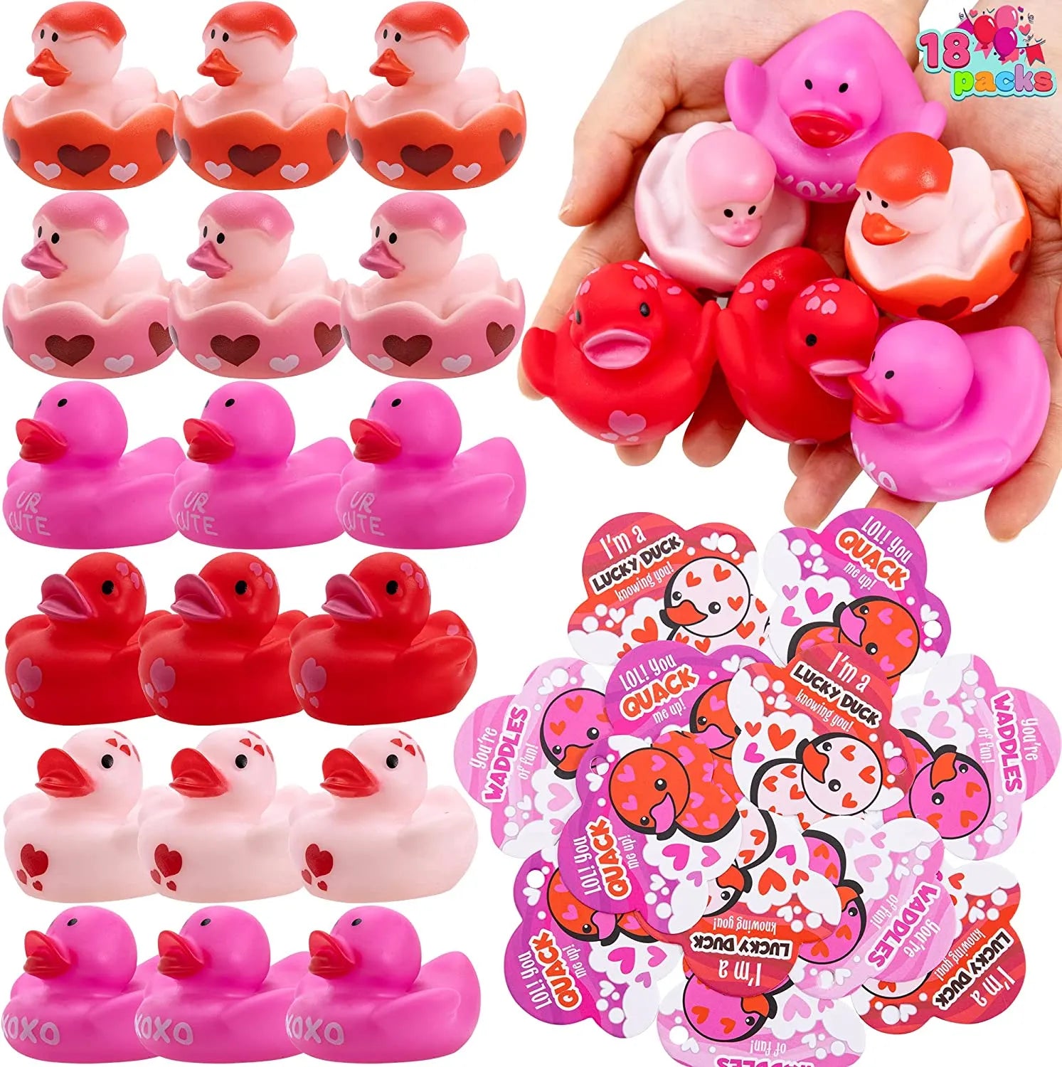 18Pcs Kids Valentines Day Cards with Rubber Ducks-Classroom Exchange Gifts