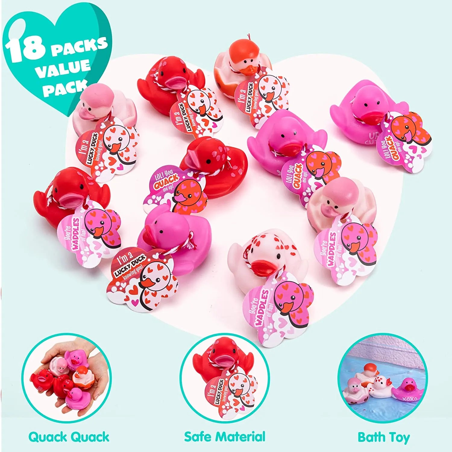 18Pcs Kids Valentines Day Cards with Rubber Ducks-Classroom Exchange Gifts - Image 4