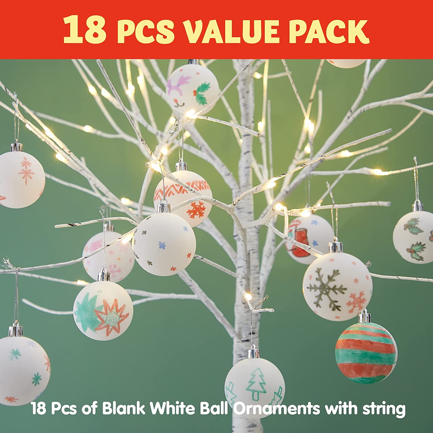 18Pcs Blank White Ball Ornaments for DIY - Image 2