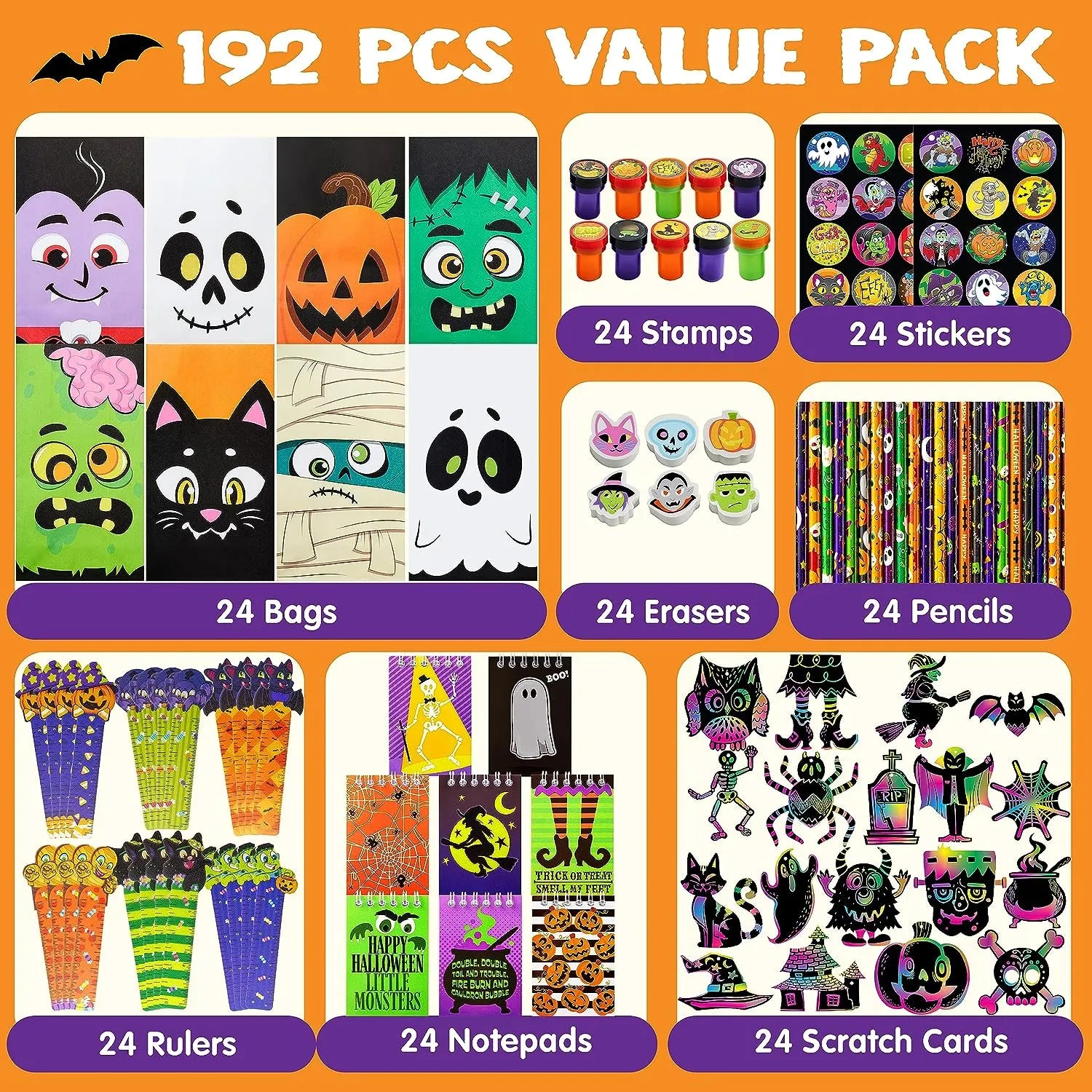 192Pcs Halloween Themed Stationery Set - Image 2