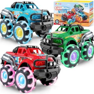 JOYIN 3 Pack Monster Truck Toy - Toy Truck with Flashing LED Wheels