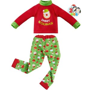 2PCS Santa Ugly Sweaters for Doll, Cupcakes and Donuts Themed Naughty Pajamas