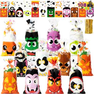 JOYIN 108 Pcs Halloween Treat Bags with Ties