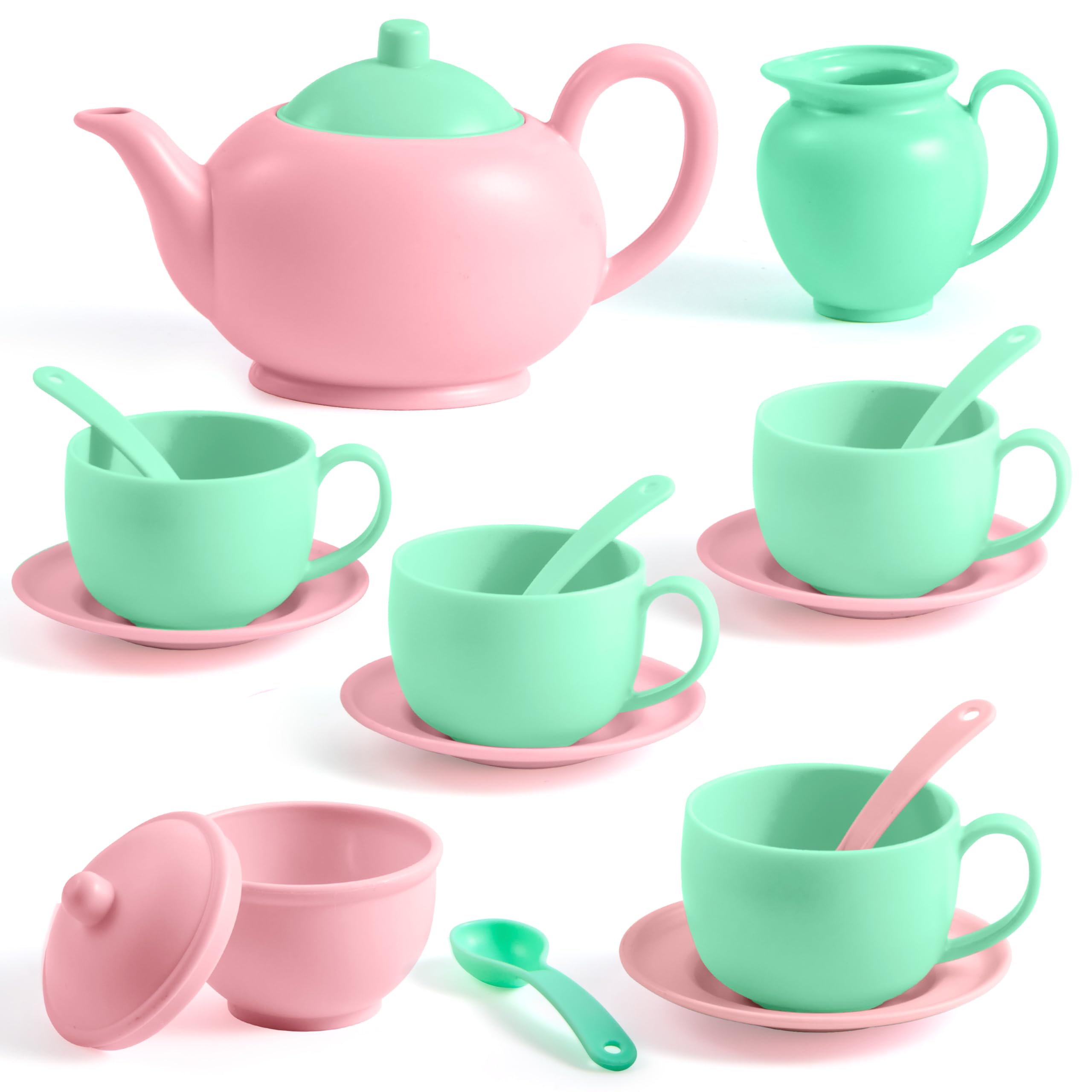 18PCS Pretend Tea Party Set - Baby Pink Teapot