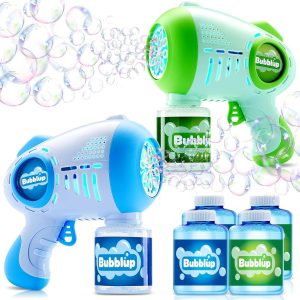 2Pcs 10 Holes Light Up Automatic Bubble Guns with 4 Bottles Bubble Refill Solution