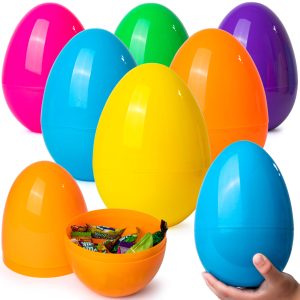 6Pcs 7 Jumbo Colorful Plastic Easter Egg Shells for Easter Egg Hunt