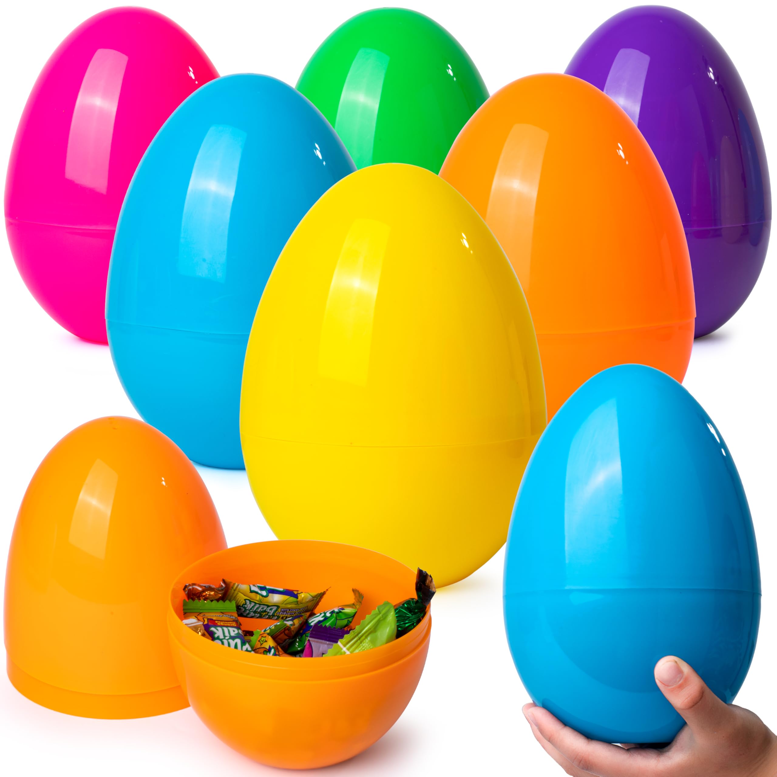 6Pcs 7 Jumbo Colorful Plastic Easter Egg Shells for Easter Egg Hunt