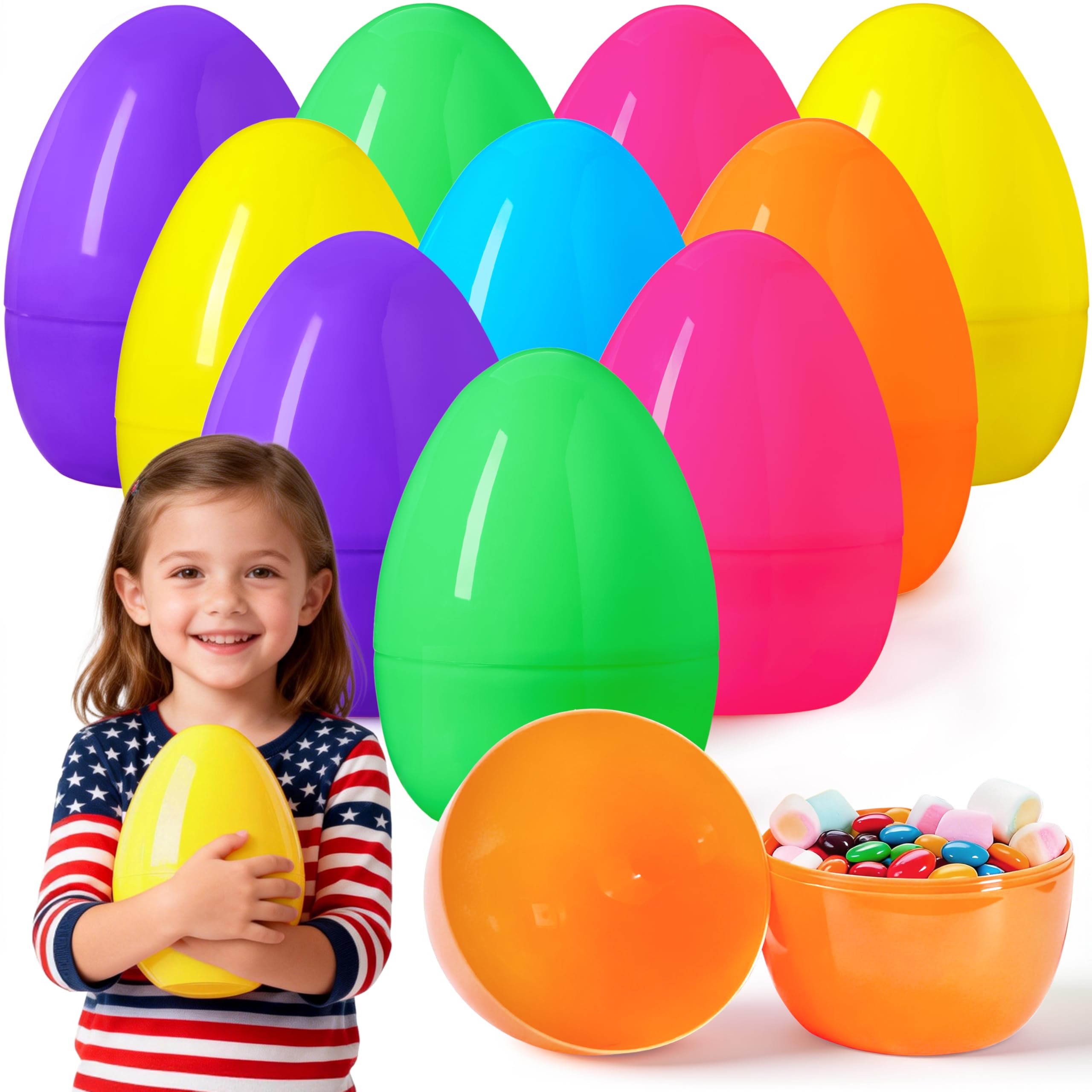 12Pcs 8 Jumbo Plastic Easter Egg Shells Fillable for Easter Egg Hunt
