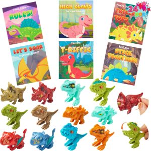 24 Pcs Valentines Day Cards with Dinosaur Toys