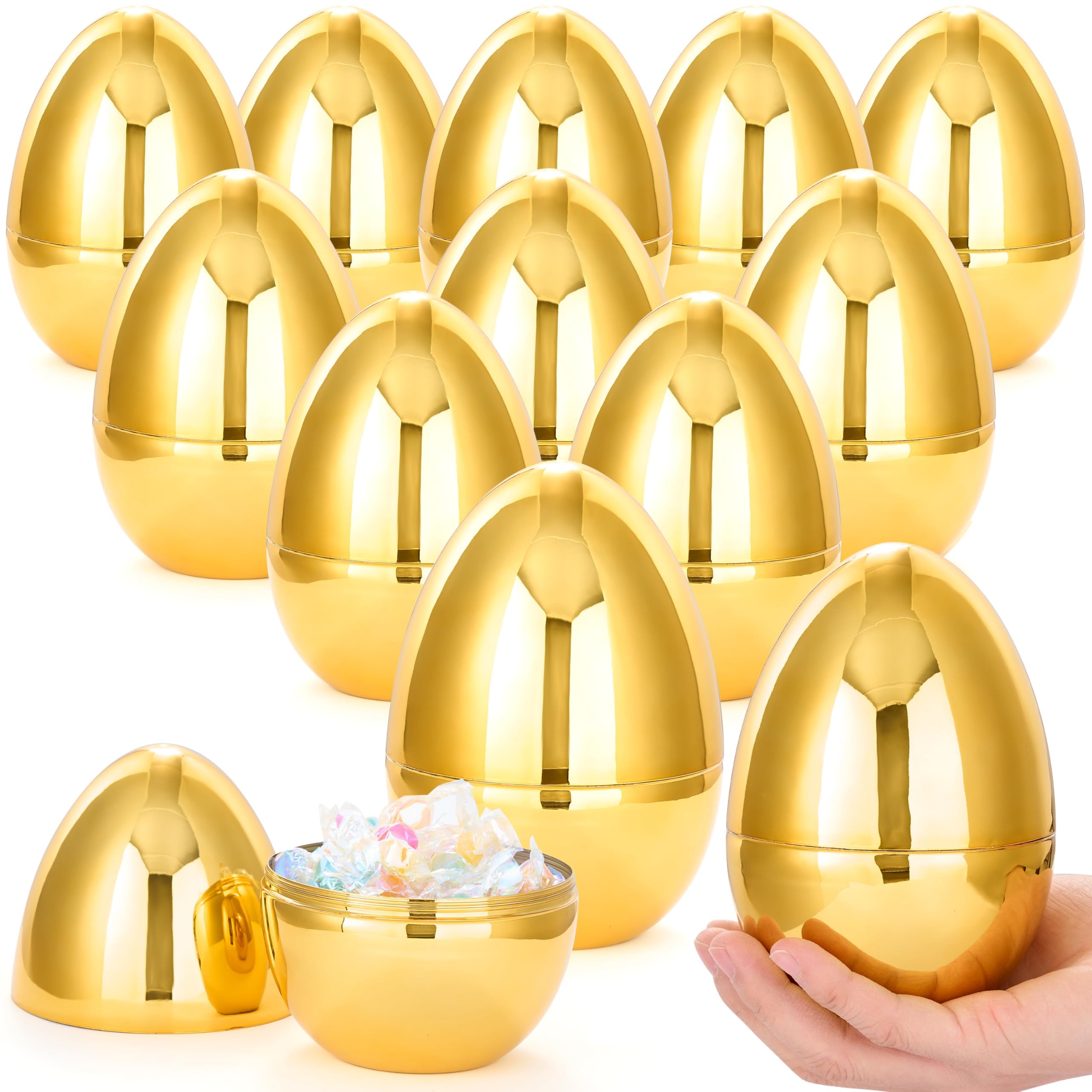 12Pcs Large Gold Easter Eggs, 6 Inches Metallic Jumbo Eggs Fillable