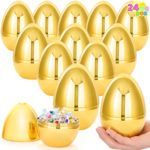 24Pcs Large Plastic Golden Easter Eggs, 6 Inches Jumbo Eggs Fillable