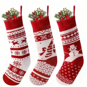 3 Pack 18 white classic Knit Christmas Stockings