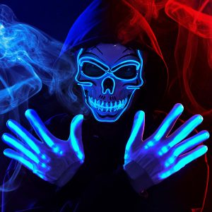 Halloween LED Skull Mask with Light Up Gloves, Blue