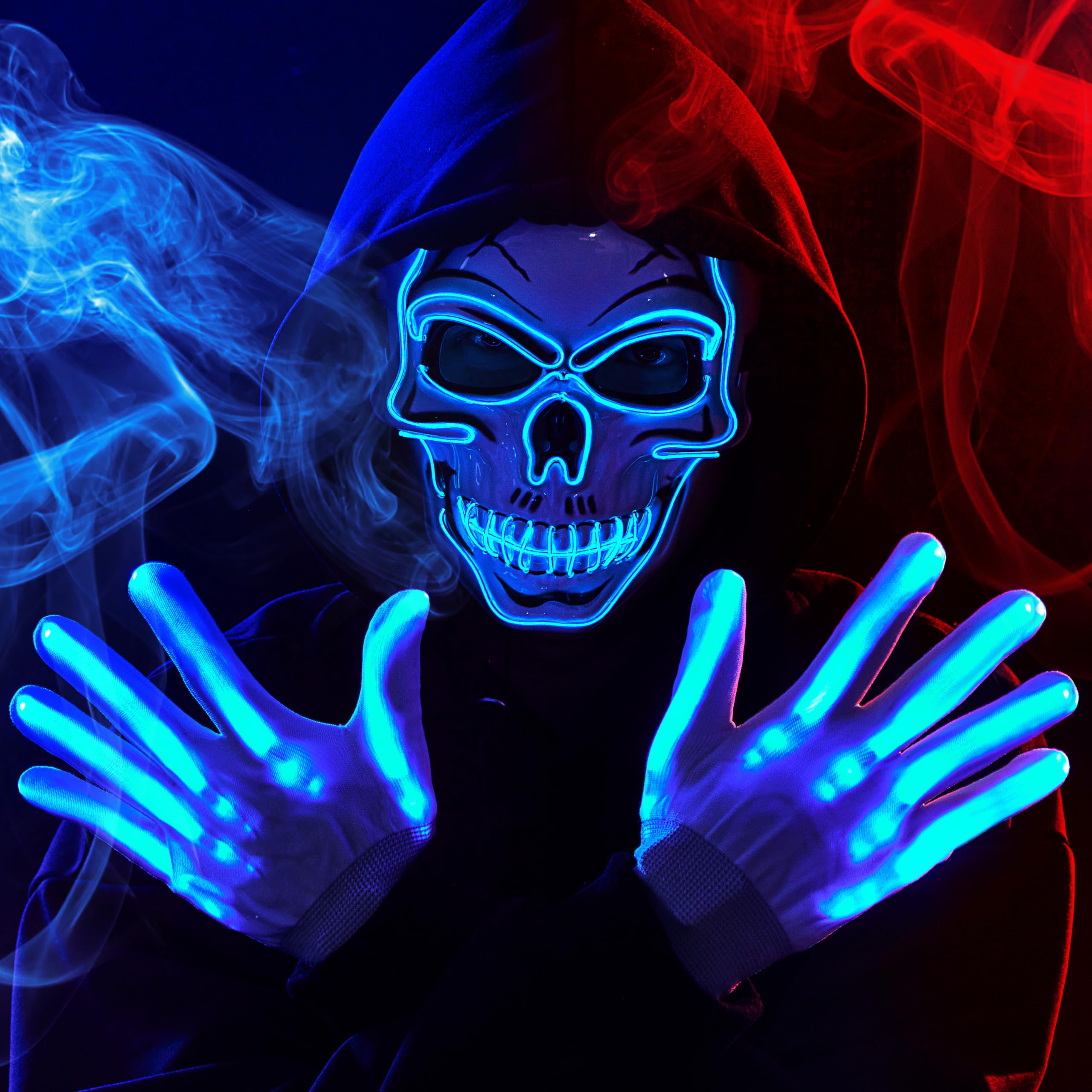 Halloween LED Skull Mask with Light Up Gloves, Blue