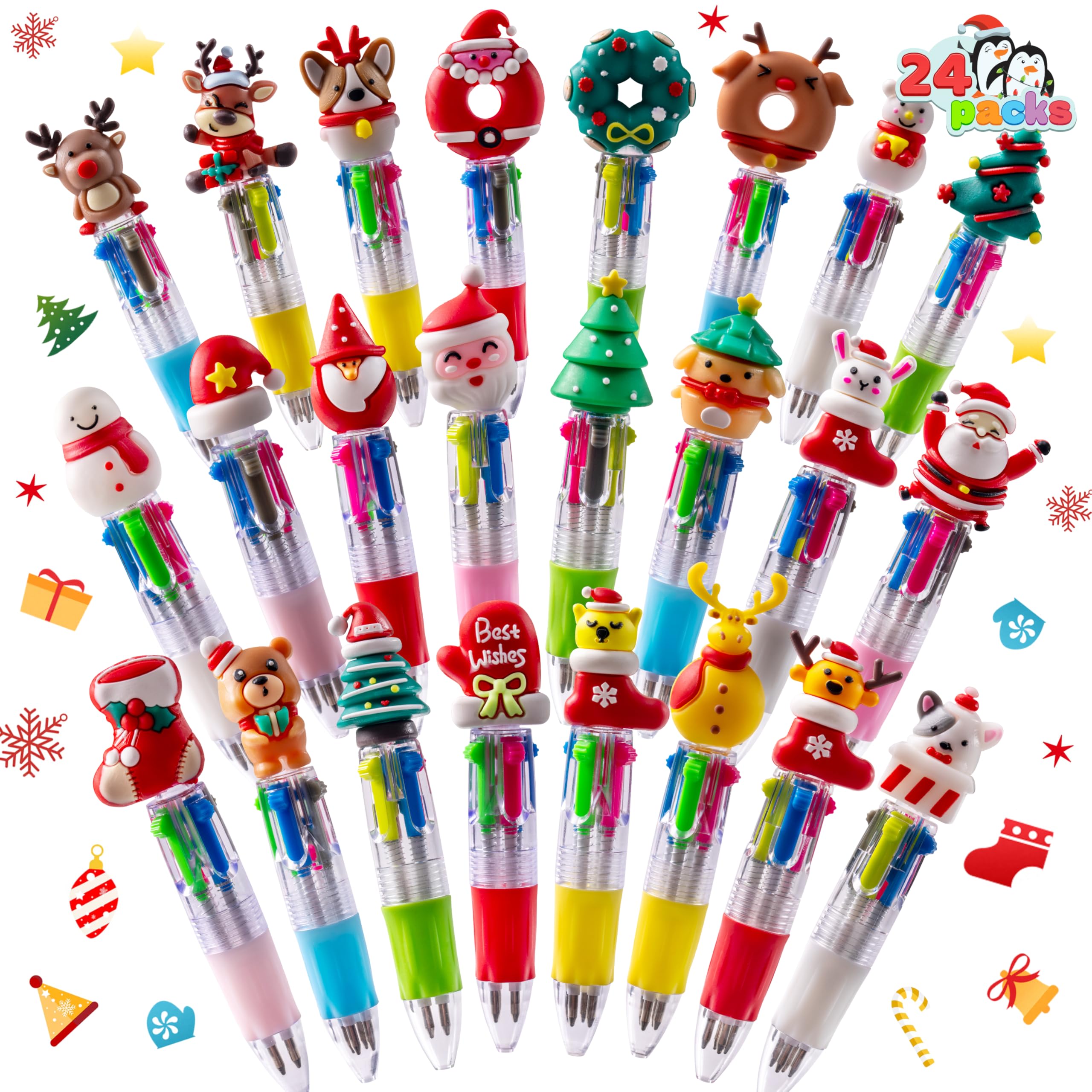 24 PCS Christmas Multicolor Pens Bulk For Kids